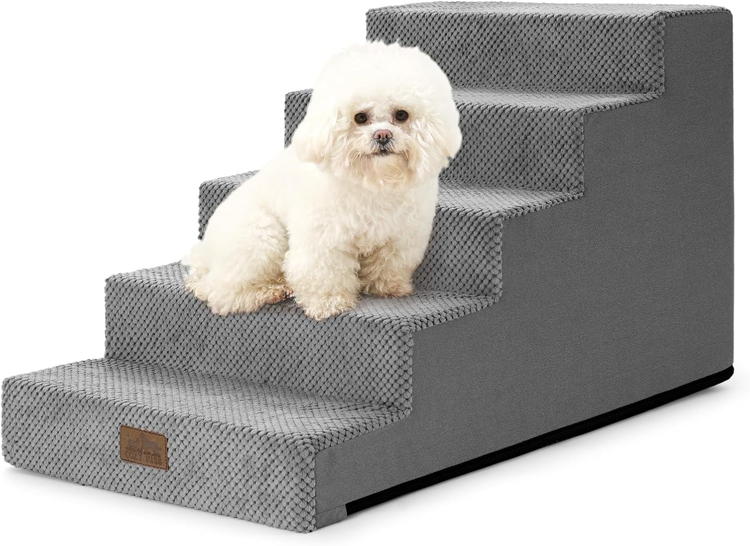 image:imageCOZY KISS Dog Stairs for Small Dogs 4 Tier Wider Pet Stairs for Couch and Beds 177 H NonSlip Dog Steps for Old Cats Puppy Small Medium Dogs 177x236x177 inch BeigeSlopeGrey