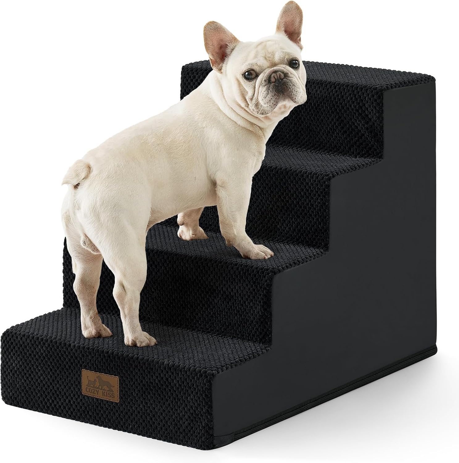 image:imageCOZY KISS Dog Stairs for Small Dogs 4 Tier Wider Pet Stairs for Couch and Beds 177 H NonSlip Dog Steps for Old Cats Puppy Small Medium Dogs 177x236x177 inch BeigeBlack