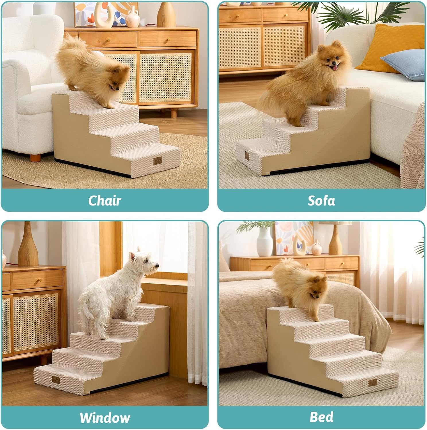 image:imageCOZY KISS Dog Stairs for Small Dogs 4 Tier Wider Pet Stairs for Couch and Beds 177 H NonSlip Dog Steps for Old Cats Puppy Small Medium Dogs 177x236x177 inch BeigeSlopeBeige