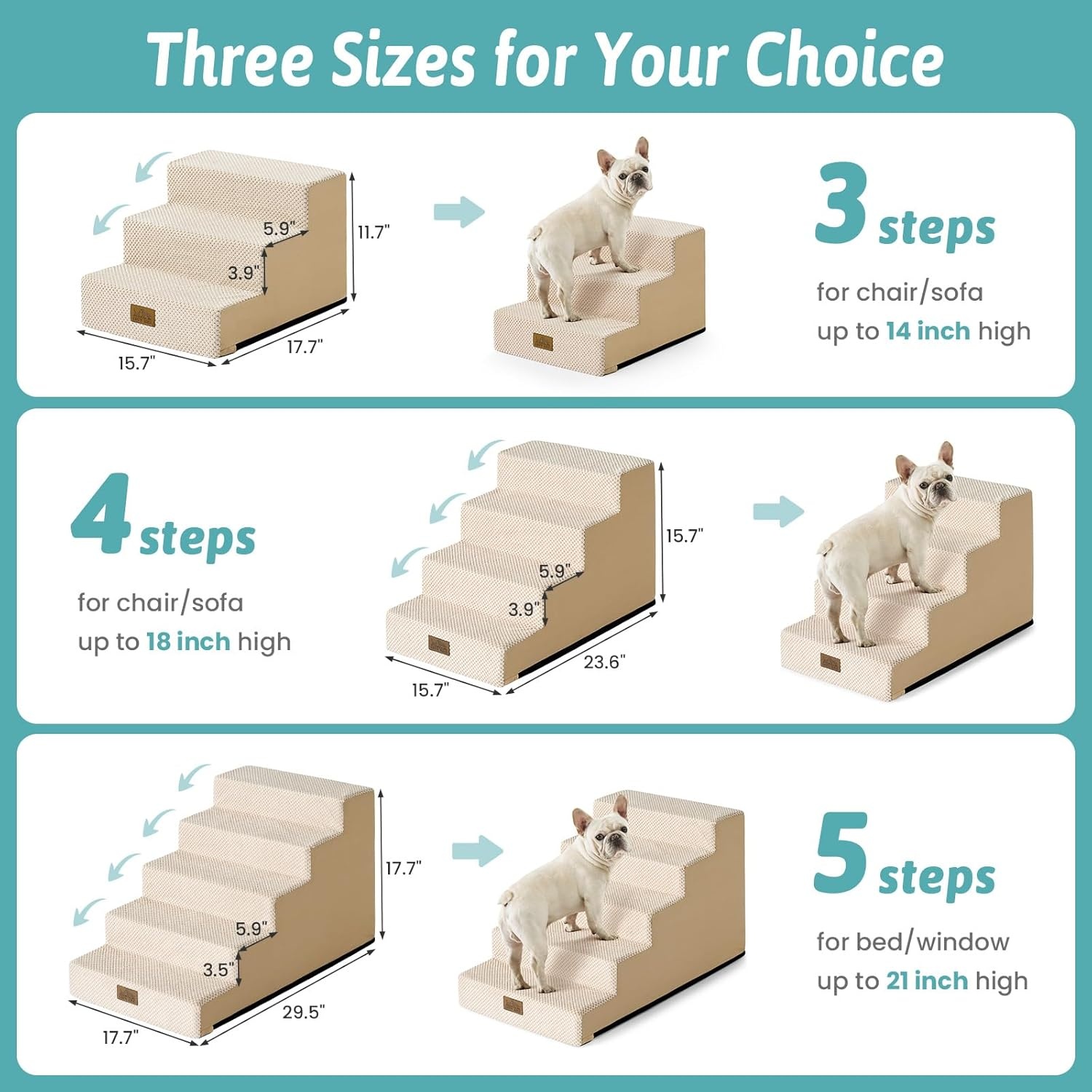 image:imageCOZY KISS Dog Stairs for Small Dogs 4 Tier Wider Pet Stairs for Couch and Beds 177 H NonSlip Dog Steps for Old Cats Puppy Small Medium Dogs 177x236x177 inch BeigeSlopeBeige