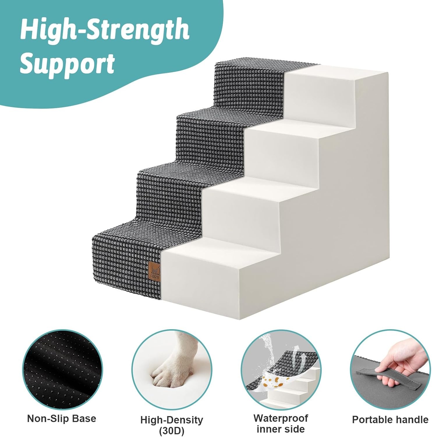 image:imageCOZY KISS Dog Stairs for Small Dogs 4 Tier Wider Pet Stairs for Couch and Beds 177 H NonSlip Dog Steps for Old Cats Puppy Small Medium Dogs 177x236x177 inch BeigeDark Grey