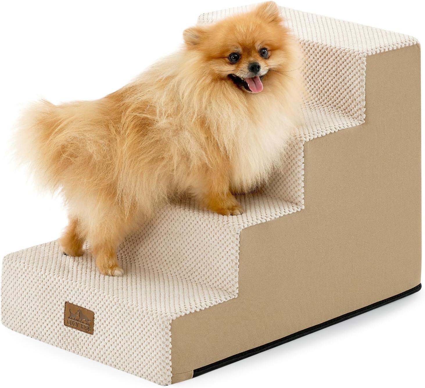 image:imageCOZY KISS Dog Stairs for Small Dogs 4 Tier Wider Pet Stairs for Couch and Beds 177 H NonSlip Dog Steps for Old Cats Puppy Small Medium Dogs 177x236x177 inch BeigeBeige
