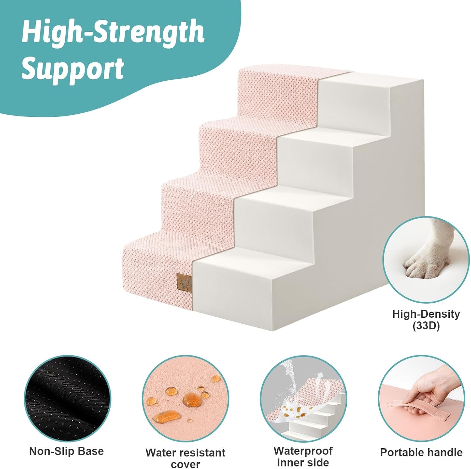 image:imageCOZY KISS Dog Stairs for Small Dogs 4 Tier Wider Pet Stairs for Couch and Beds 177 H NonSlip Dog Steps for Old Cats Puppy Small Medium Dogs 177x236x177 inch BeigePink