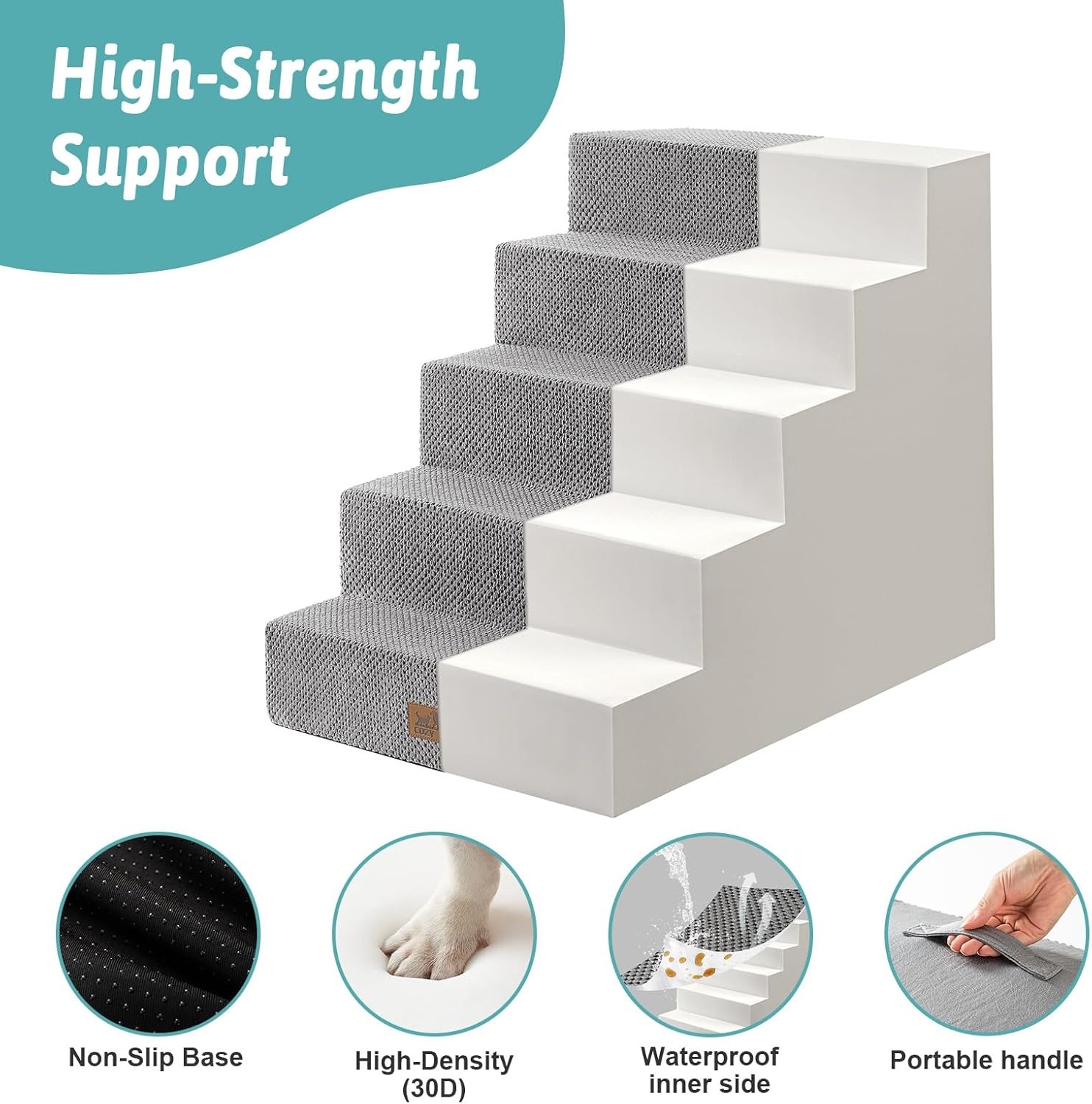image:imageCOZY KISS Dog Stairs for Small Dogs 4 Tier Wider Pet Stairs for Couch and Beds 177 H NonSlip Dog Steps for Old Cats Puppy Small Medium Dogs 177x236x177 inch BeigeGrey