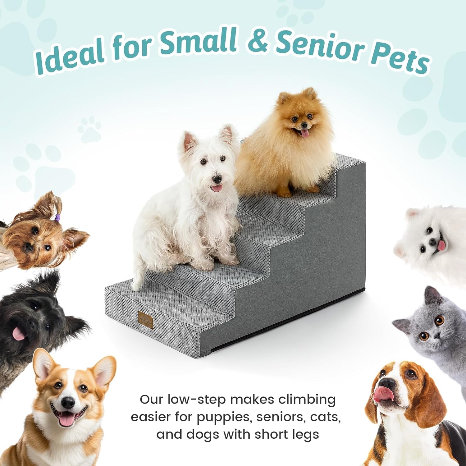 image:imageCOZY KISS Dog Stairs for Small Dogs 4 Tier Wider Pet Stairs for Couch and Beds 177 H NonSlip Dog Steps for Old Cats Puppy Small Medium Dogs 177x236x177 inch BeigeSlopeGrey