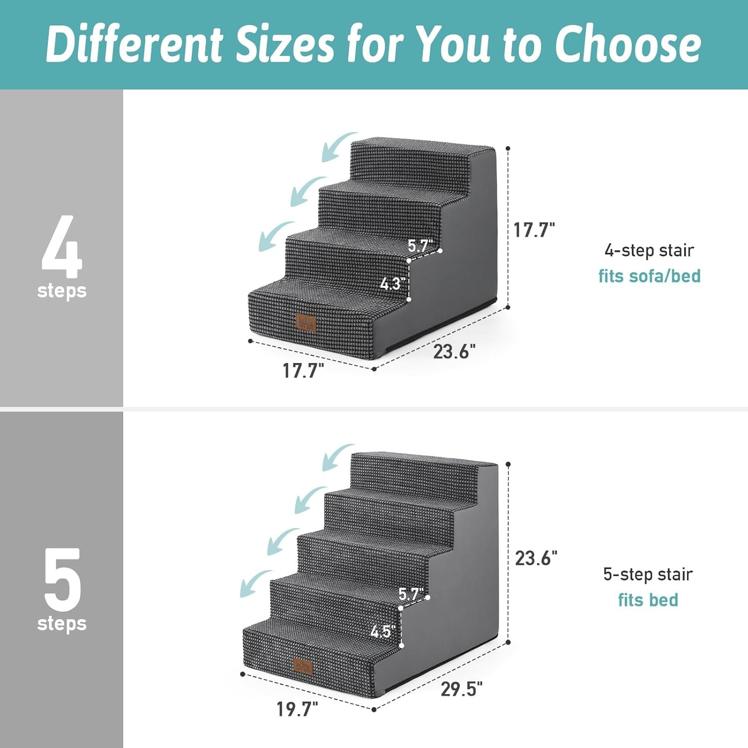 image:imageCOZY KISS Dog Stairs for Small Dogs 4 Tier Wider Pet Stairs for Couch and Beds 177 H NonSlip Dog Steps for Old Cats Puppy Small Medium Dogs 177x236x177 inch BeigeDark Grey