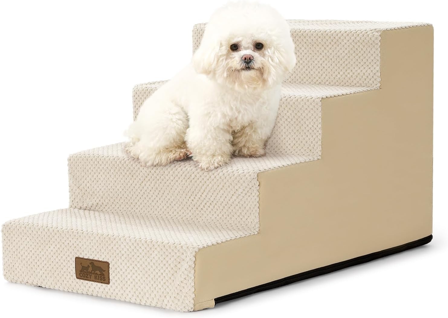 image:imageCOZY KISS Dog Stairs for Small Dogs 4 Tier Wider Pet Stairs for Couch and Beds 177 H NonSlip Dog Steps for Old Cats Puppy Small Medium Dogs 177x236x177 inch BeigeSlopeBeige