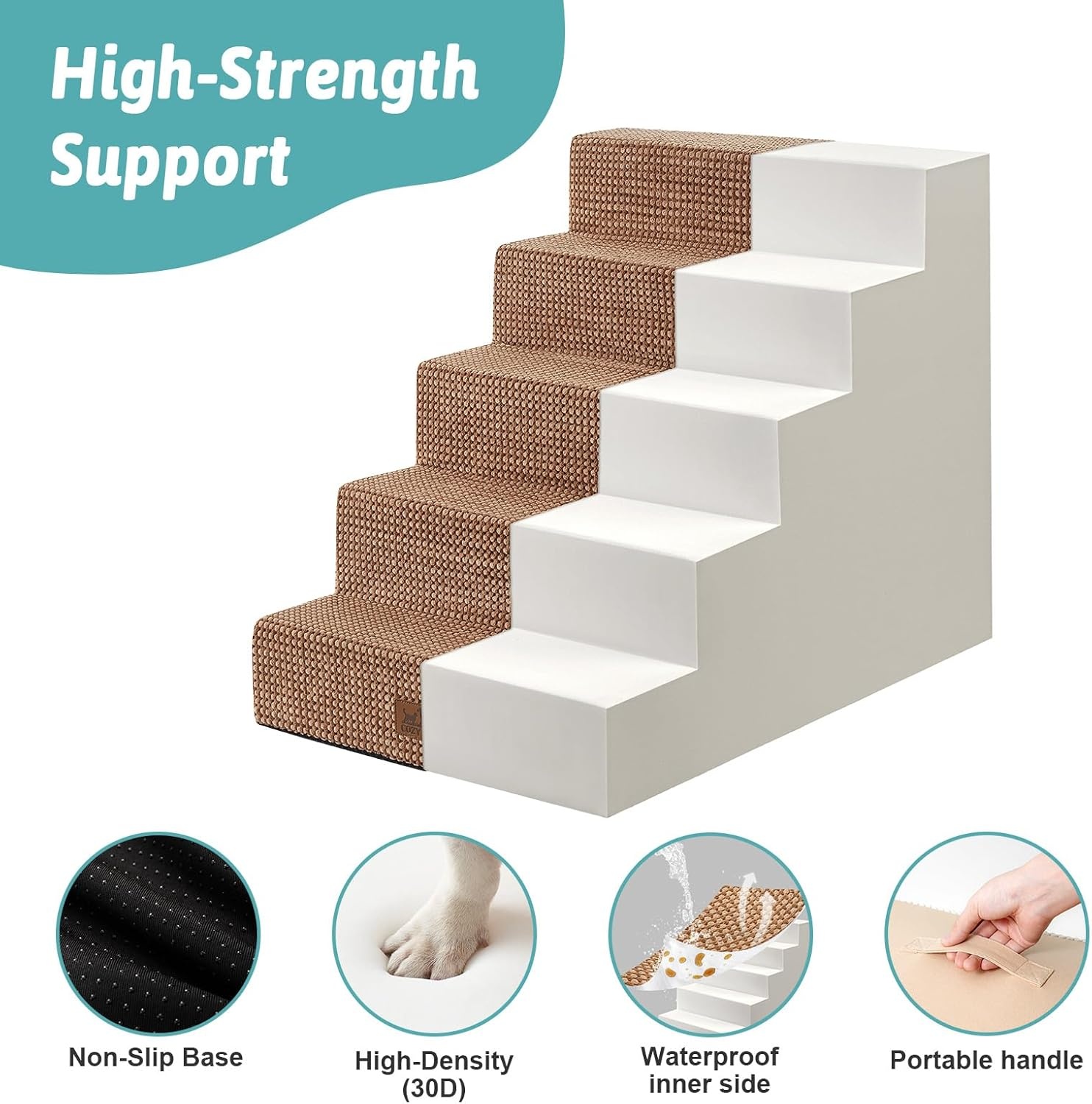 image:imageCOZY KISS Dog Stairs for Small Dogs 4 Tier Wider Pet Stairs for Couch and Beds 177 H NonSlip Dog Steps for Old Cats Puppy Small Medium Dogs 177x236x177 inch BeigeLight Brown