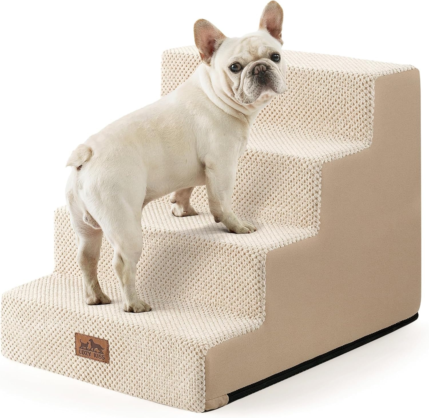 image:imageCOZY KISS Dog Stairs for Small Dogs 4 Tier Wider Pet Stairs for Couch and Beds 177 H NonSlip Dog Steps for Old Cats Puppy Small Medium Dogs 177x236x177 inch BeigeBeige