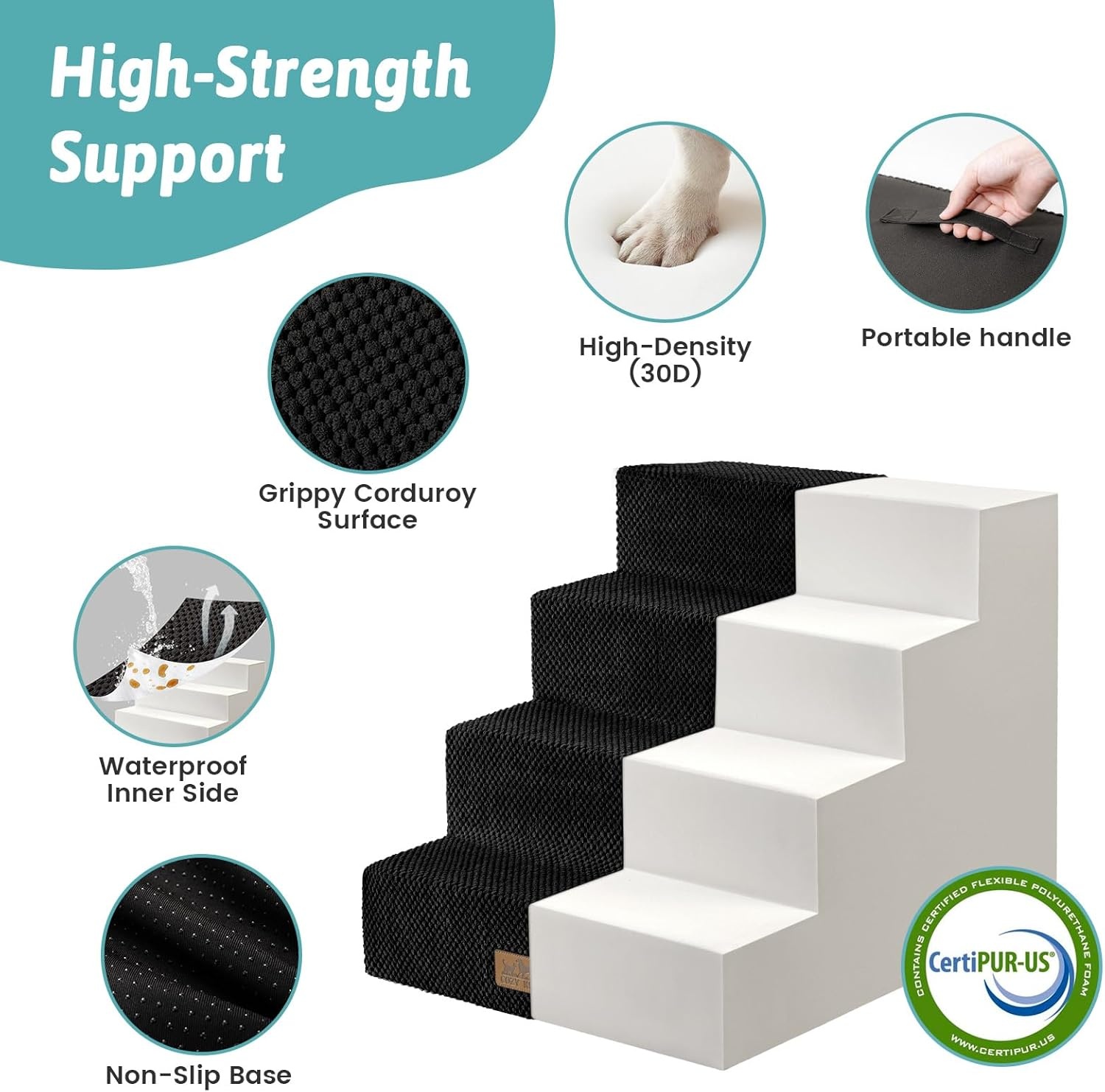 image:imageCOZY KISS Dog Stairs for Small Dogs 4 Tier Wider Pet Stairs for Couch and Beds 177 H NonSlip Dog Steps for Old Cats Puppy Small Medium Dogs 177x236x177 inch BeigeBlack