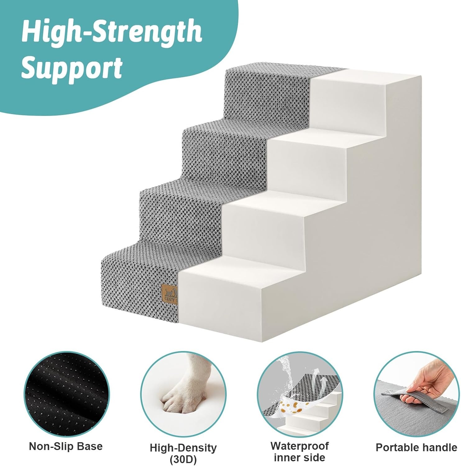 image:imageCOZY KISS Dog Stairs for Small Dogs 4 Tier Wider Pet Stairs for Couch and Beds 177 H NonSlip Dog Steps for Old Cats Puppy Small Medium Dogs 177x236x177 inch BeigeGrey