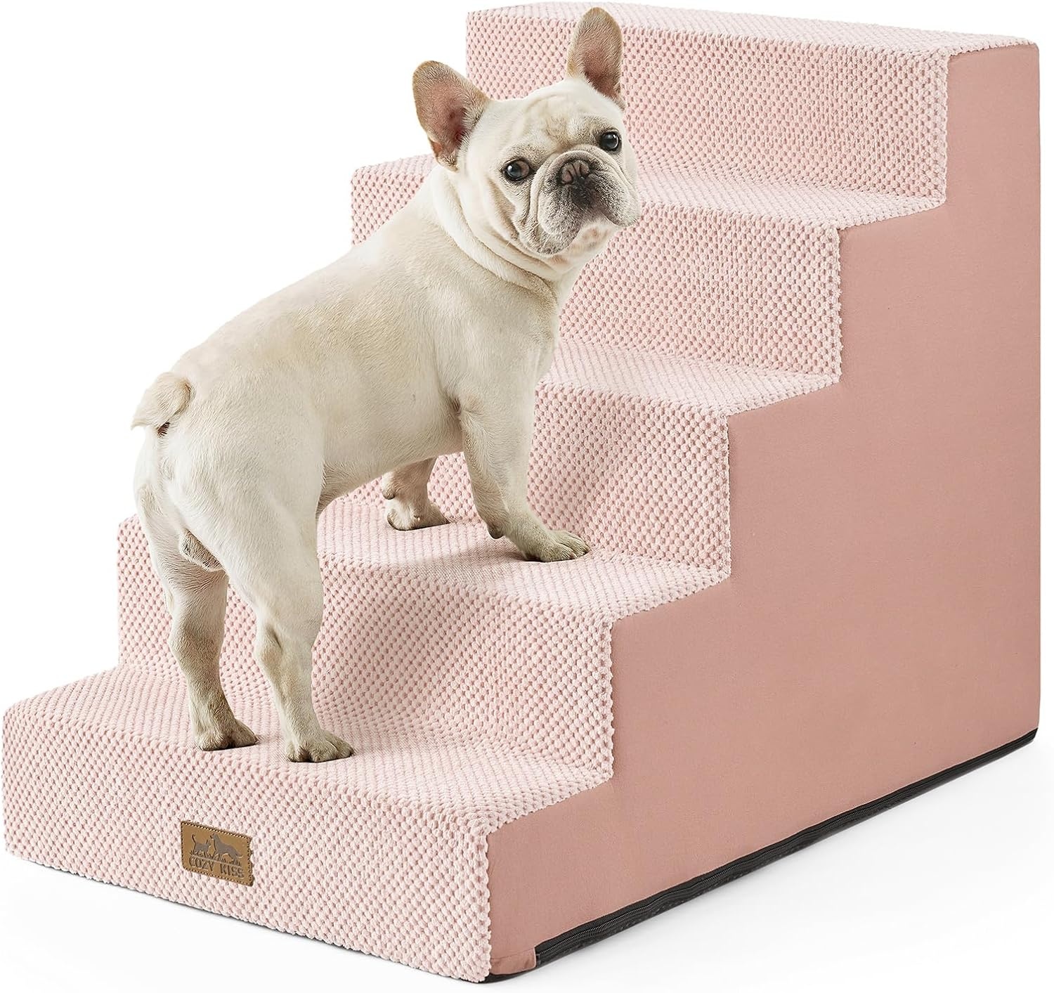 image:imageCOZY KISS Dog Stairs for Small Dogs 4 Tier Wider Pet Stairs for Couch and Beds 177 H NonSlip Dog Steps for Old Cats Puppy Small Medium Dogs 177x236x177 inch BeigePink