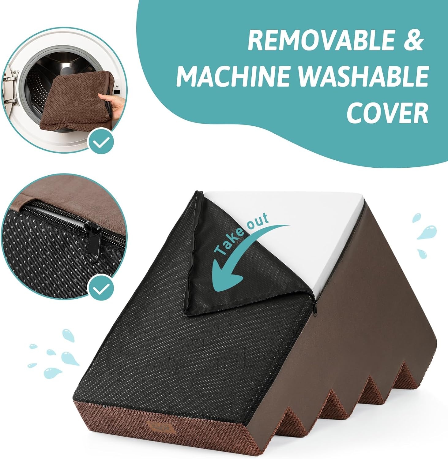 image:imageCOZY KISS Dog Stairs for Small Dogs 4 Tier Wider Pet Stairs for Couch and Beds 177 H NonSlip Dog Steps for Old Cats Puppy Small Medium Dogs 177x236x177 inch BeigeBrown