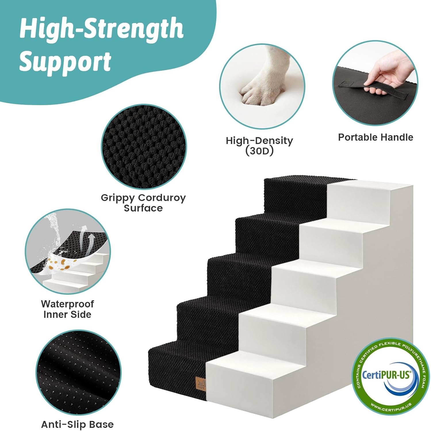 image:imageCOZY KISS Dog Stairs for Small Dogs 4 Tier Wider Pet Stairs for Couch and Beds 177 H NonSlip Dog Steps for Old Cats Puppy Small Medium Dogs 177x236x177 inch BeigeBlack