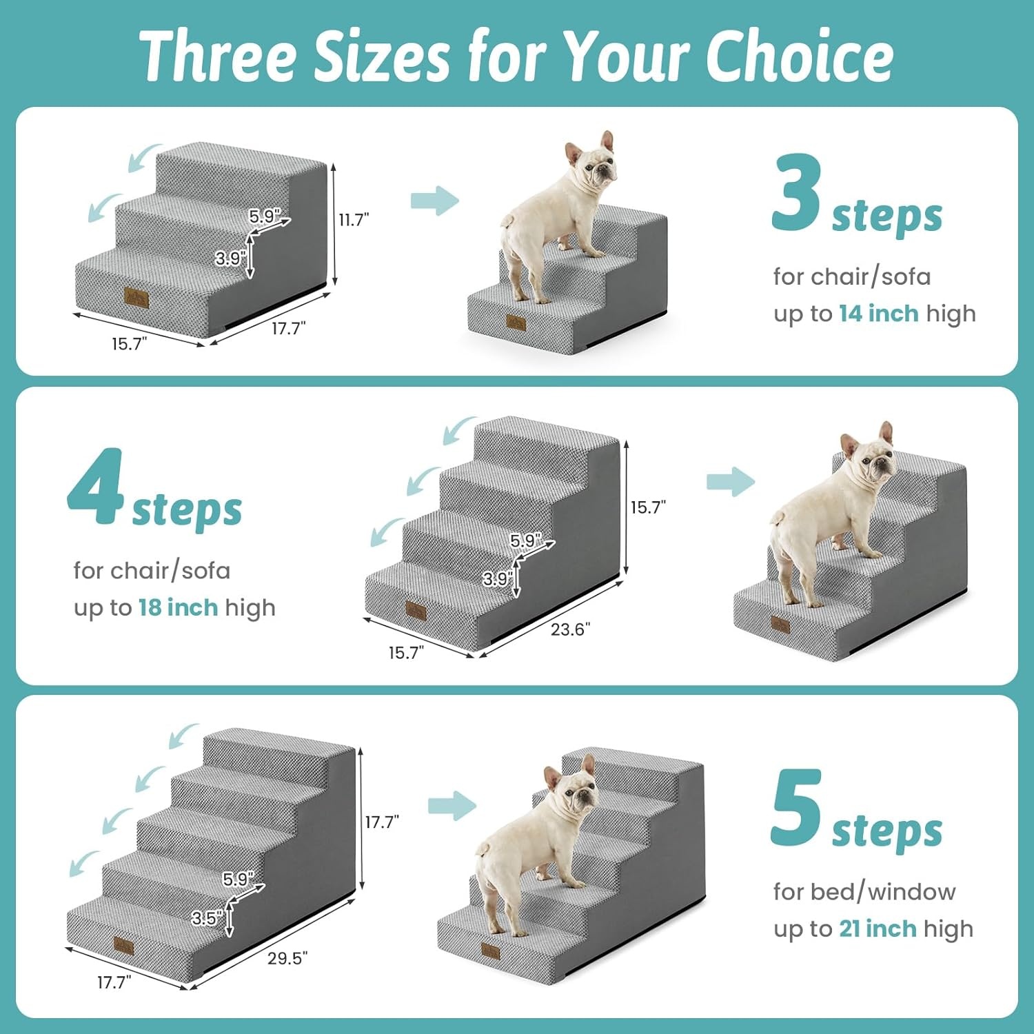 image:imageCOZY KISS Dog Stairs for Small Dogs 4 Tier Wider Pet Stairs for Couch and Beds 177 H NonSlip Dog Steps for Old Cats Puppy Small Medium Dogs 177x236x177 inch BeigeSlopeGrey