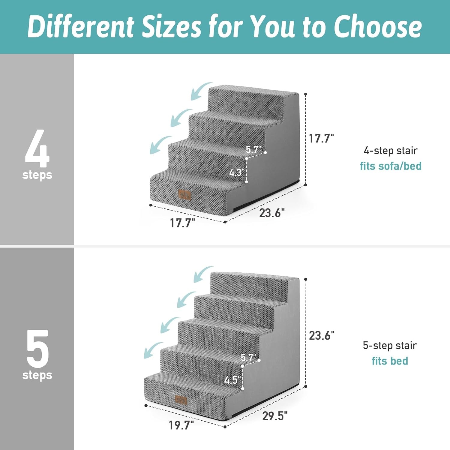 image:imageCOZY KISS Dog Stairs for Small Dogs 4 Tier Wider Pet Stairs for Couch and Beds 177 H NonSlip Dog Steps for Old Cats Puppy Small Medium Dogs 177x236x177 inch BeigeGrey