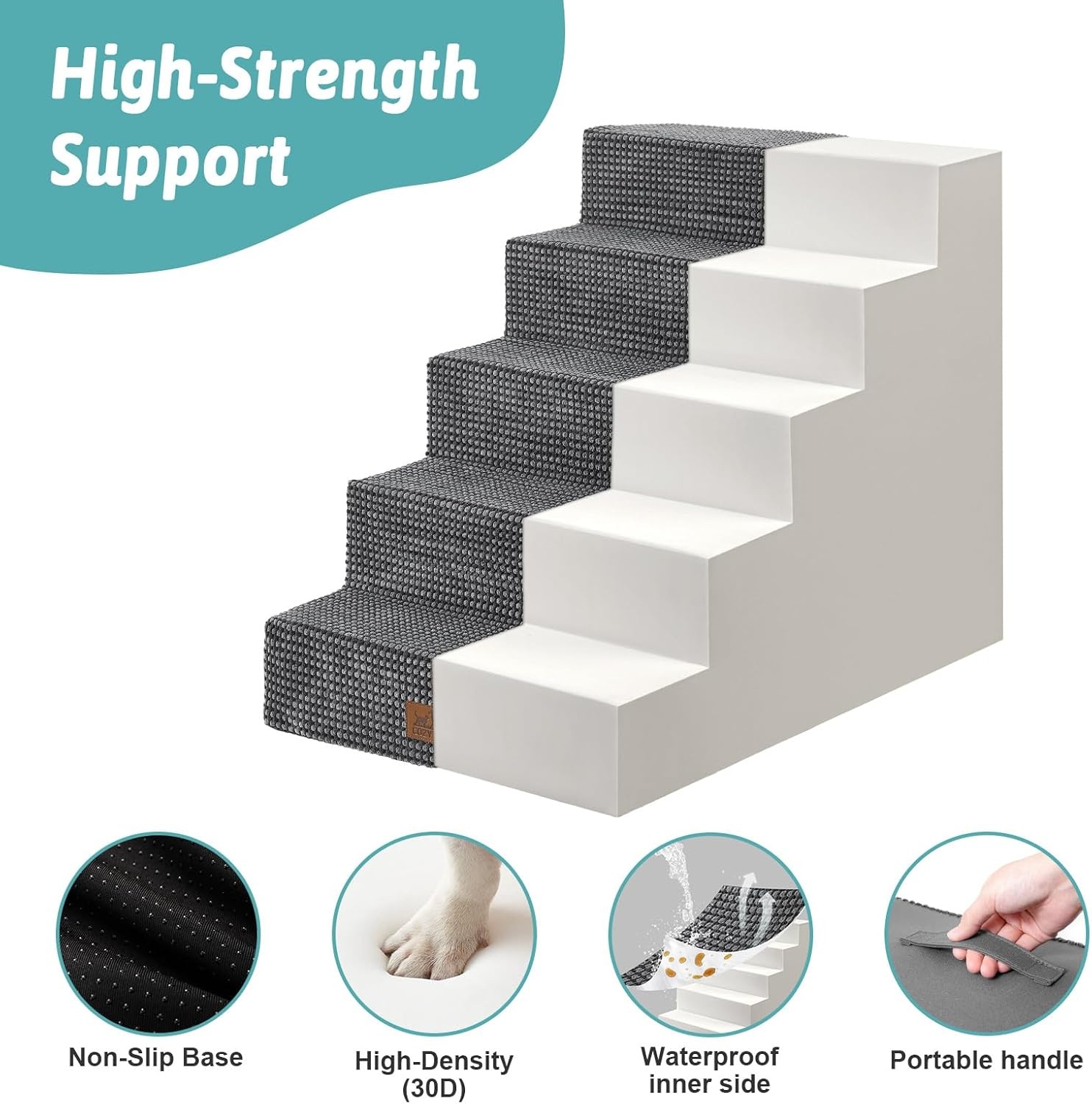 image:imageCOZY KISS Dog Stairs for Small Dogs 4 Tier Wider Pet Stairs for Couch and Beds 177 H NonSlip Dog Steps for Old Cats Puppy Small Medium Dogs 177x236x177 inch BeigeDark Grey