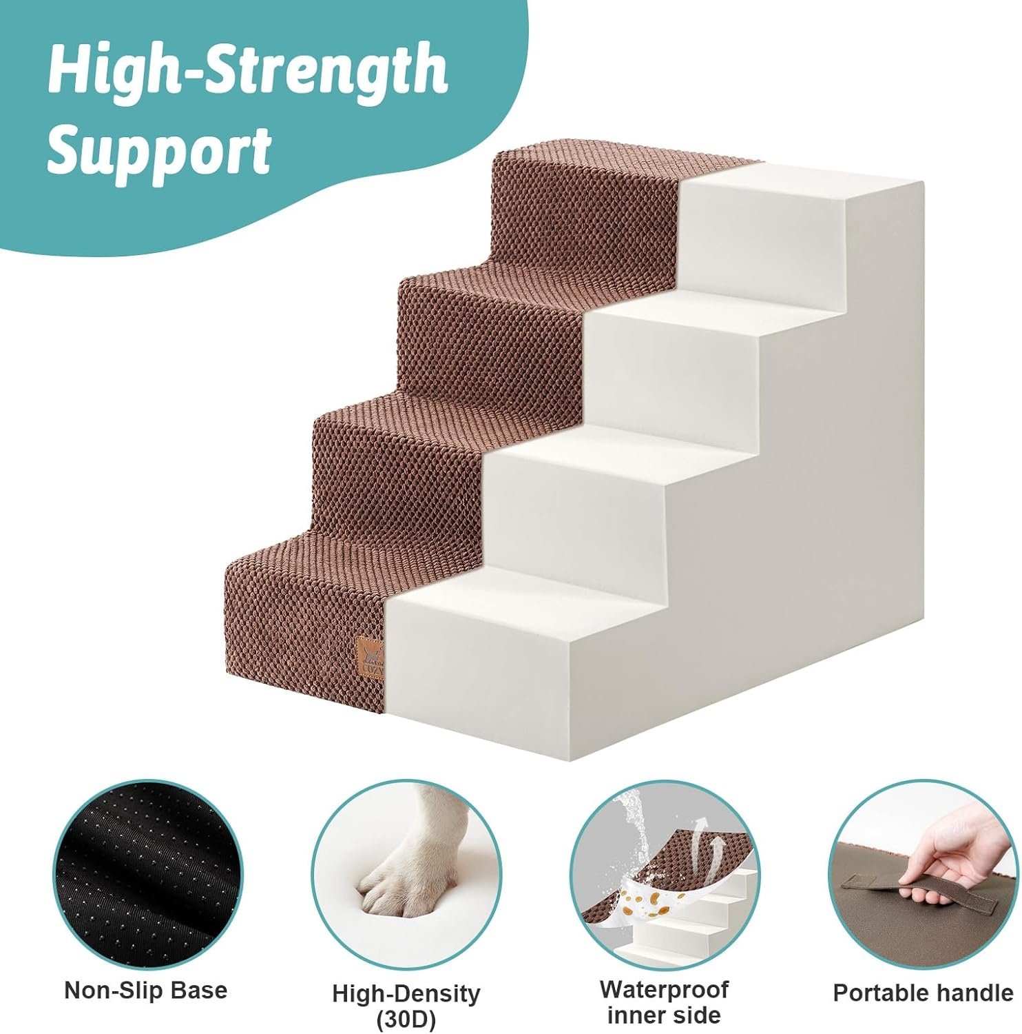 image:imageCOZY KISS Dog Stairs for Small Dogs 4 Tier Wider Pet Stairs for Couch and Beds 177 H NonSlip Dog Steps for Old Cats Puppy Small Medium Dogs 177x236x177 inch BeigeBrown