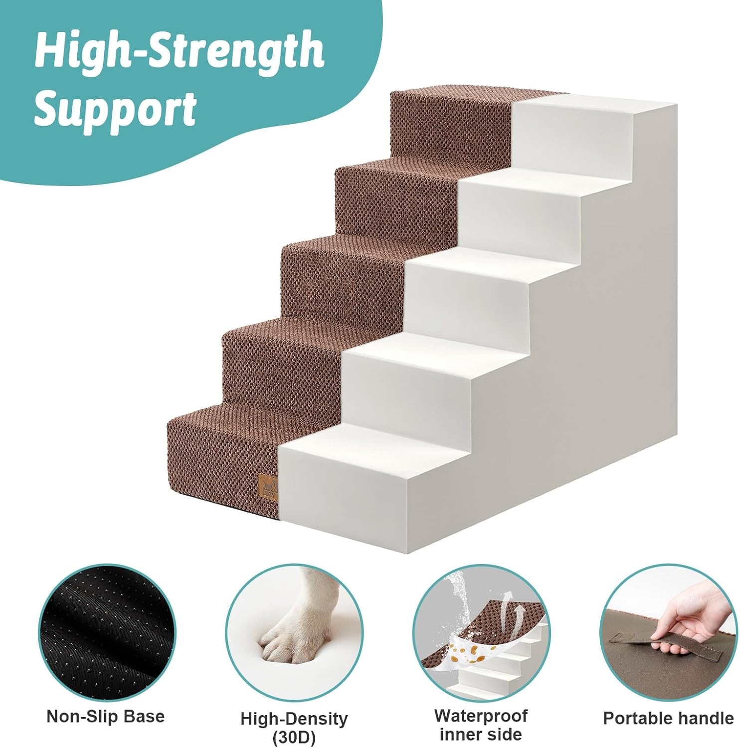 image:imageCOZY KISS Dog Stairs for Small Dogs 4 Tier Wider Pet Stairs for Couch and Beds 177 H NonSlip Dog Steps for Old Cats Puppy Small Medium Dogs 177x236x177 inch BeigeBrown