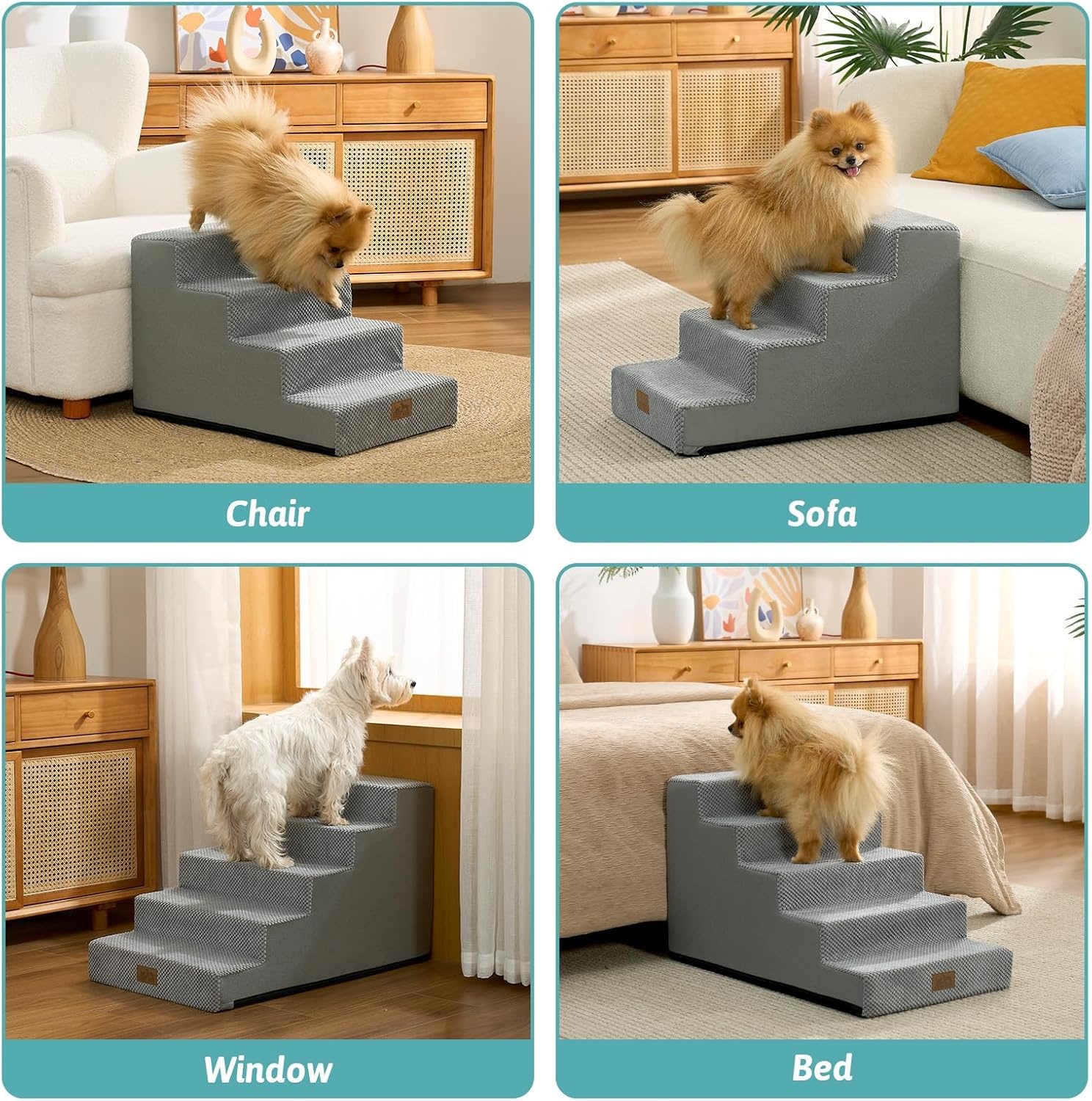 image:imageCOZY KISS Dog Stairs for Small Dogs 4 Tier Wider Pet Stairs for Couch and Beds 177 H NonSlip Dog Steps for Old Cats Puppy Small Medium Dogs 177x236x177 inch BeigeSlopeGrey