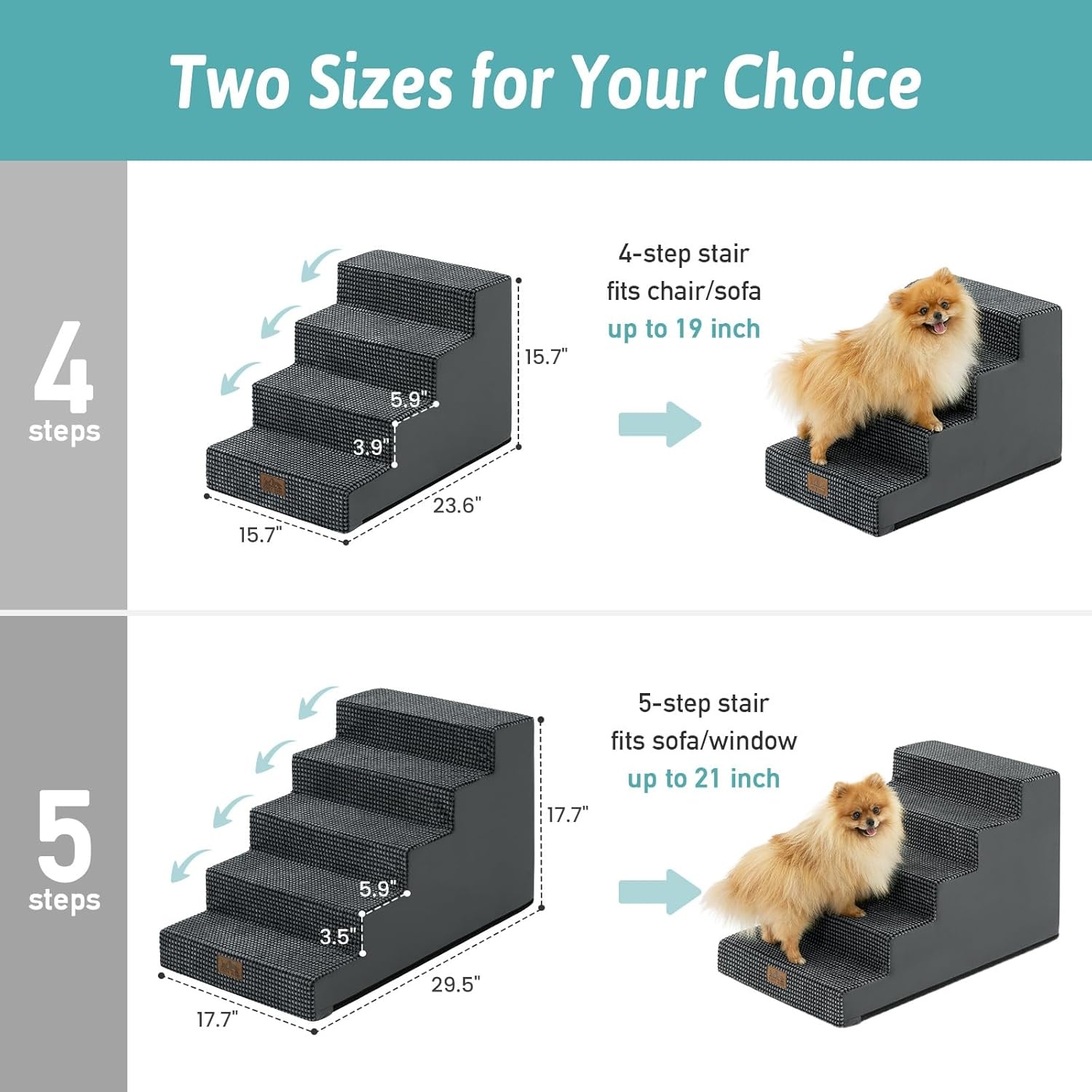 image:imageCOZY KISS Dog Stairs for Small Dogs 4 Tier Wider Pet Stairs for Couch and Beds 177 H NonSlip Dog Steps for Old Cats Puppy Small Medium Dogs 177x236x177 inch BeigeSlopeCharcoal
