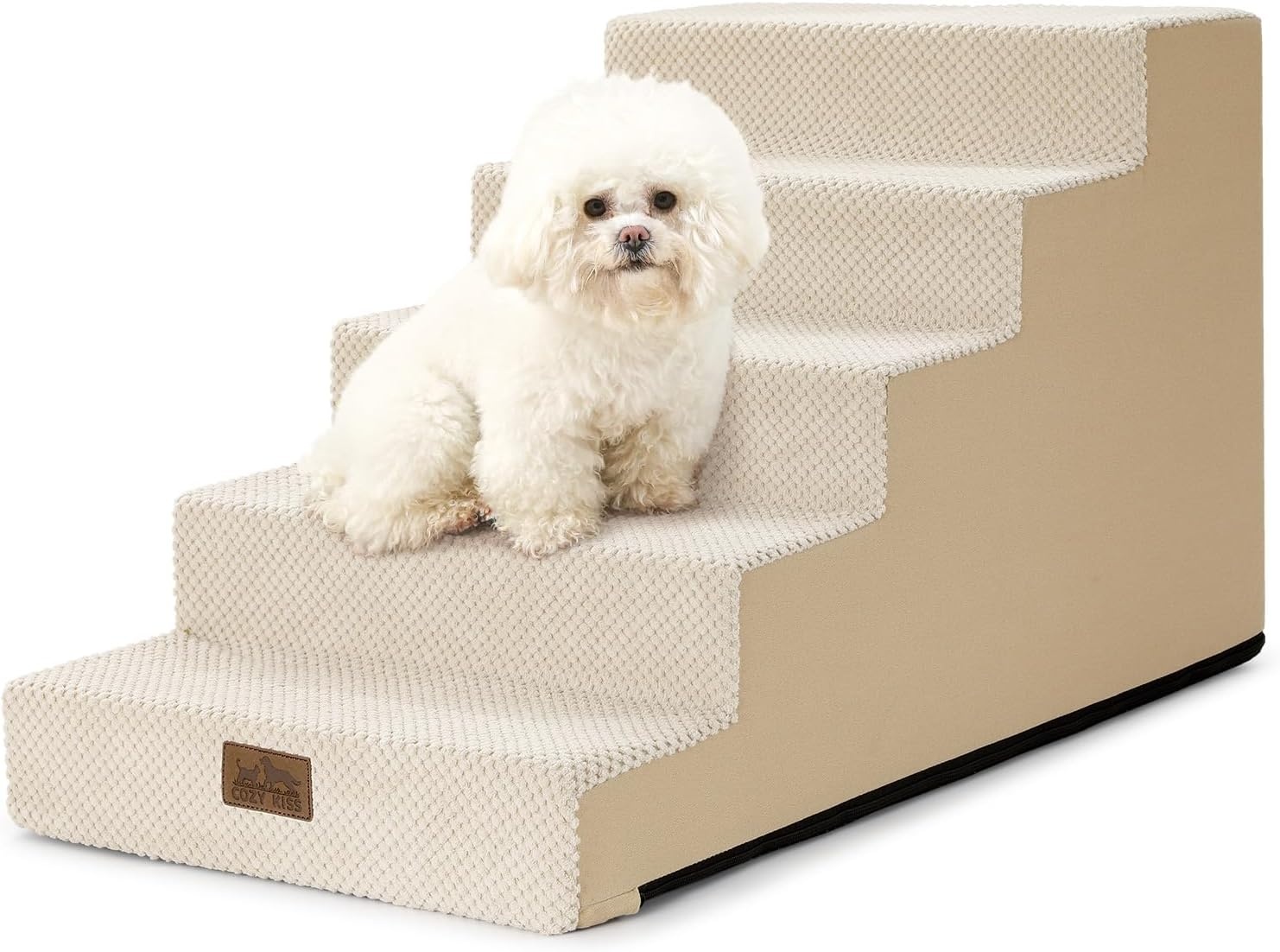 image:imageCOZY KISS Dog Stairs for Small Dogs 4 Tier Wider Pet Stairs for Couch and Beds 177 H NonSlip Dog Steps for Old Cats Puppy Small Medium Dogs 177x236x177 inch BeigeSlopeBeige