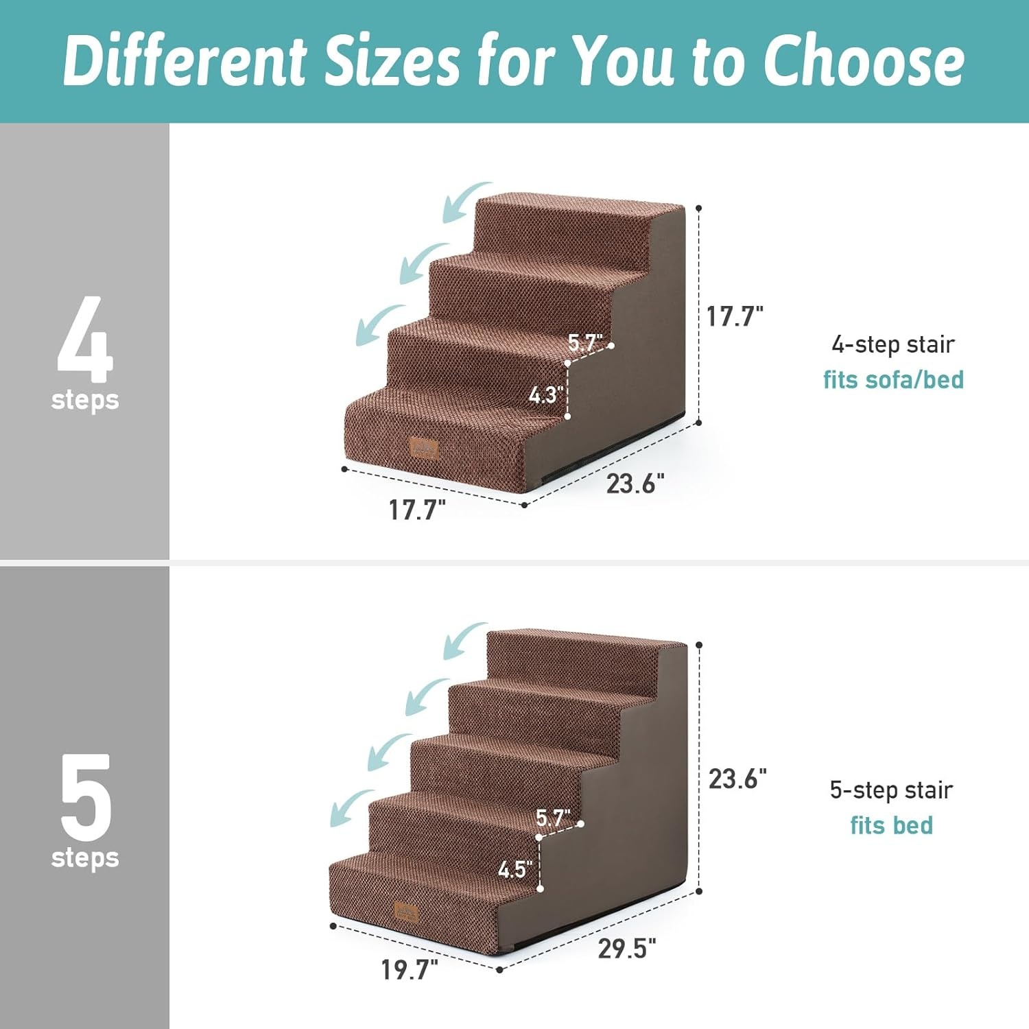 image:imageCOZY KISS Dog Stairs for Small Dogs 4 Tier Wider Pet Stairs for Couch and Beds 177 H NonSlip Dog Steps for Old Cats Puppy Small Medium Dogs 177x236x177 inch BeigeBrown
