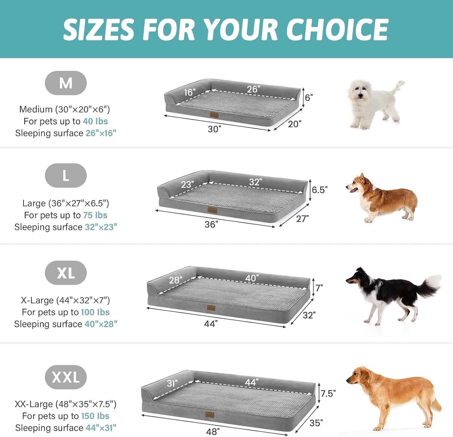 image:imageCOZY KISS Orthopedic Dog Bed for Extra Large Dog 44x32 inch XL Pet Sofa Bolster Foam Bed with Sides NonSlip and EggCrate Big Dog Couch Bed with Washable Removable Cover GreyGrey