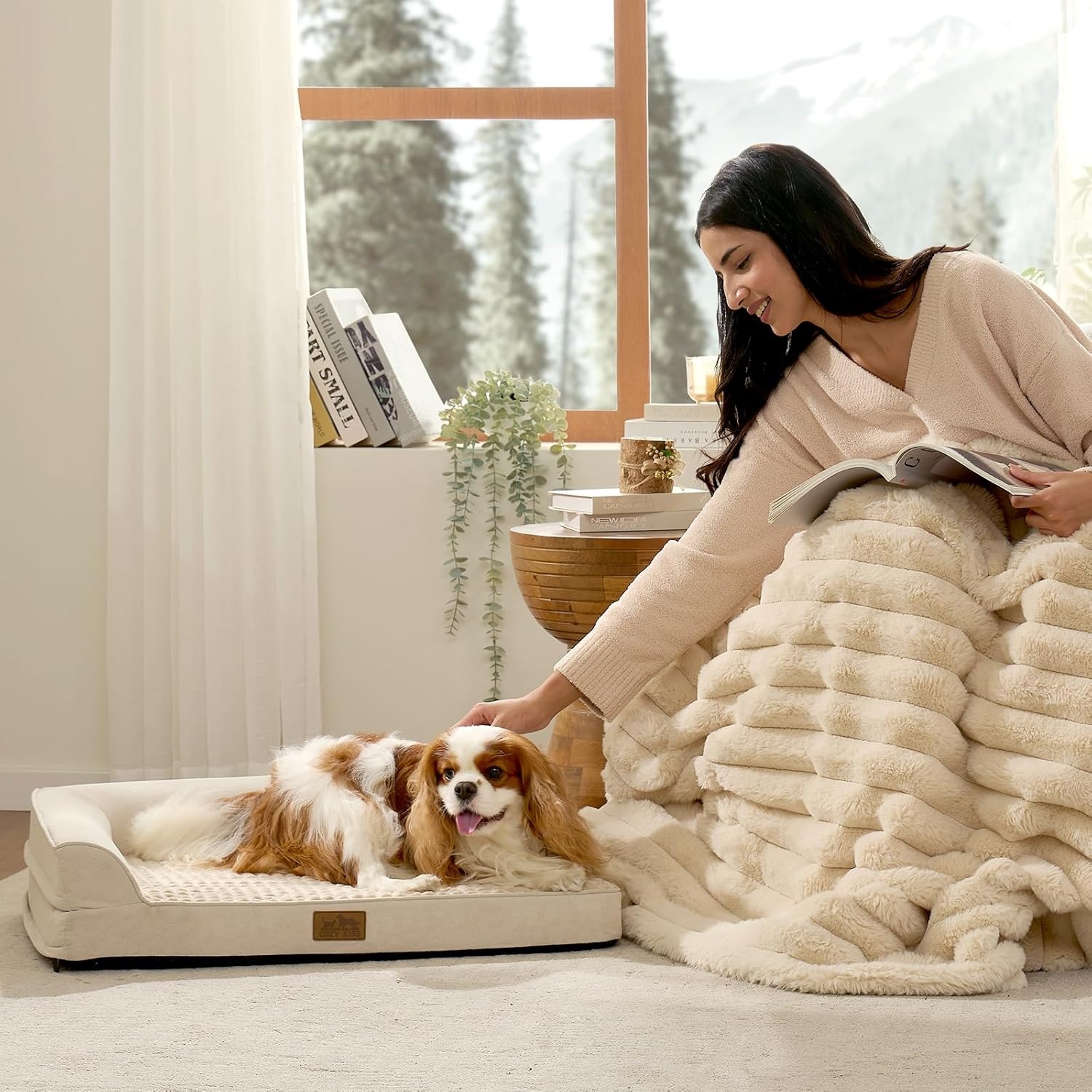image:imageCOZY KISS Orthopedic Dog Bed for Extra Large Dog 44x32 inch XL Pet Sofa Bolster Foam Bed with Sides NonSlip and EggCrate Big Dog Couch Bed with Washable Removable Cover GreyBeige