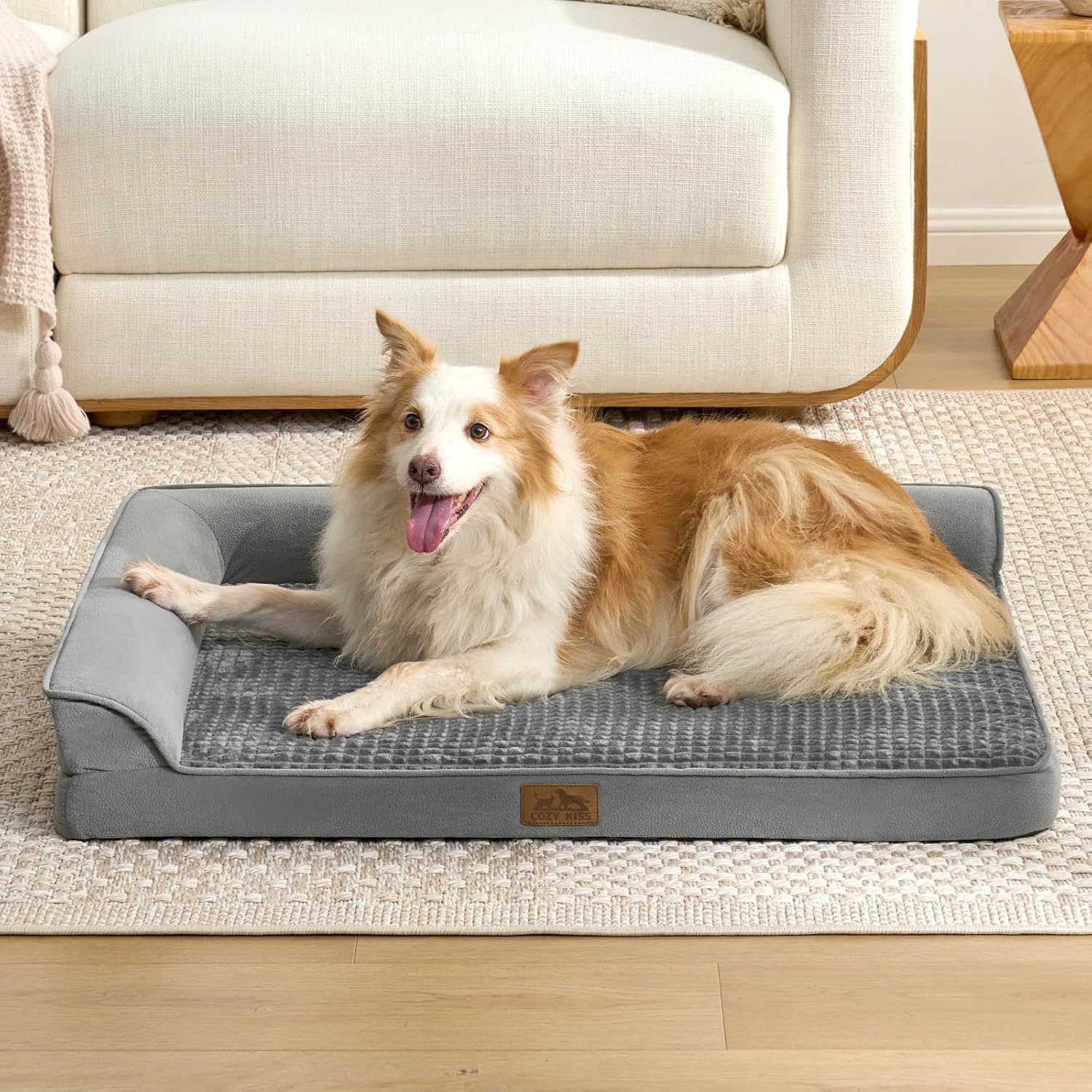 image:imageCOZY KISS Orthopedic Dog Bed for Extra Large Dog 44x32 inch XL Pet Sofa Bolster Foam Bed with Sides NonSlip and EggCrate Big Dog Couch Bed with Washable Removable Cover GreyGrey