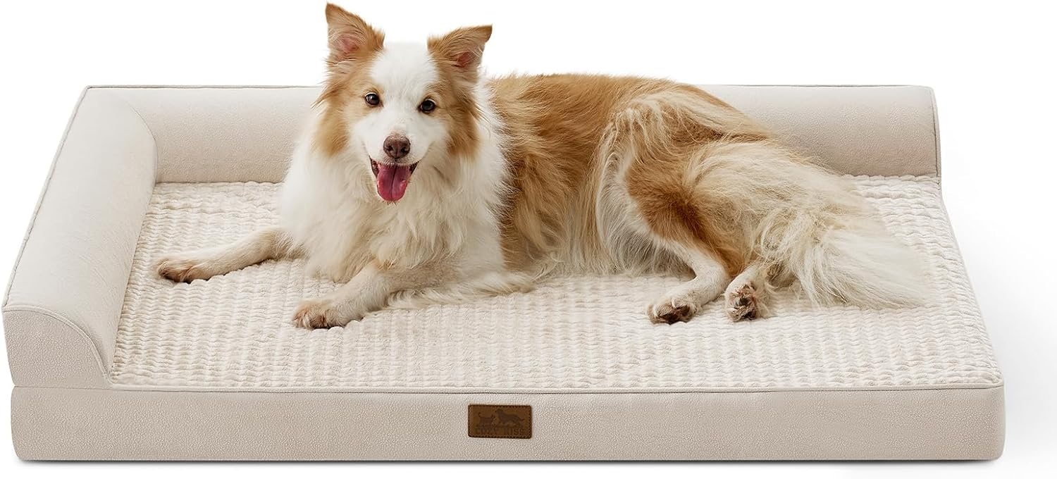 image:imageCOZY KISS Orthopedic Dog Bed for Extra Large Dog 44x32 inch XL Pet Sofa Bolster Foam Bed with Sides NonSlip and EggCrate Big Dog Couch Bed with Washable Removable Cover GreyBeige