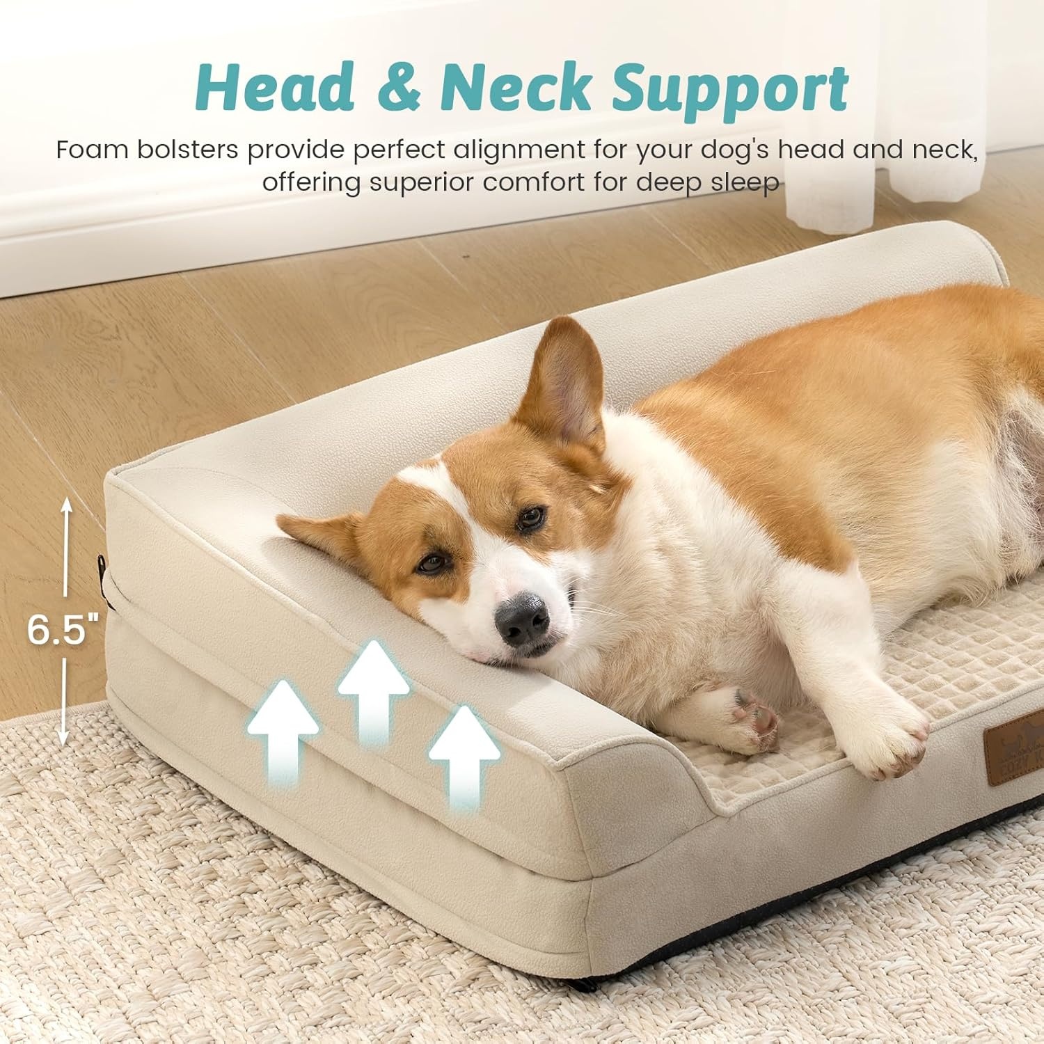 image:imageCOZY KISS Orthopedic Dog Bed for Extra Large Dog 44x32 inch XL Pet Sofa Bolster Foam Bed with Sides NonSlip and EggCrate Big Dog Couch Bed with Washable Removable Cover GreyBeige
