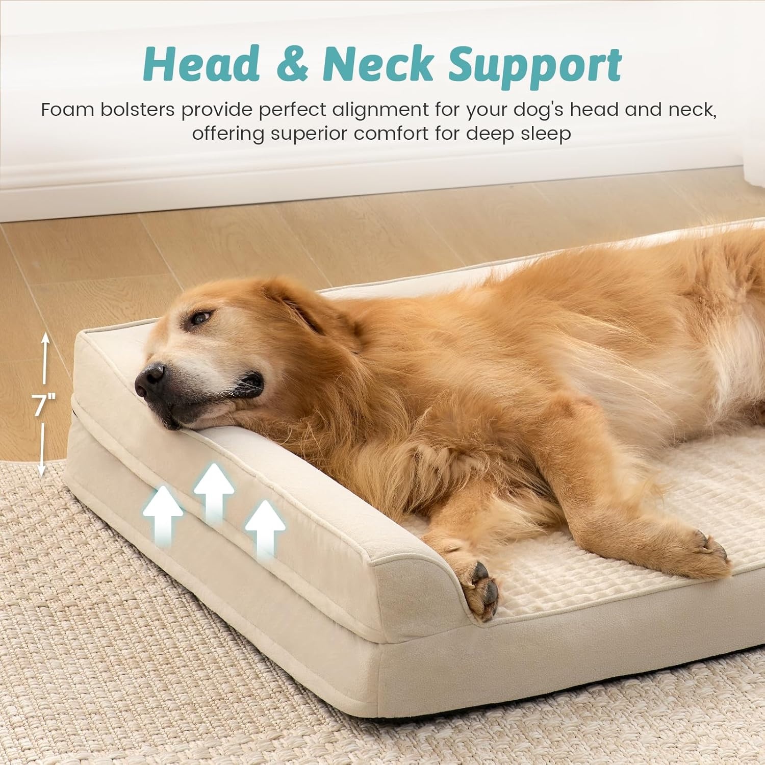 image:imageCOZY KISS Orthopedic Dog Bed for Extra Large Dog 44x32 inch XL Pet Sofa Bolster Foam Bed with Sides NonSlip and EggCrate Big Dog Couch Bed with Washable Removable Cover GreyBeige