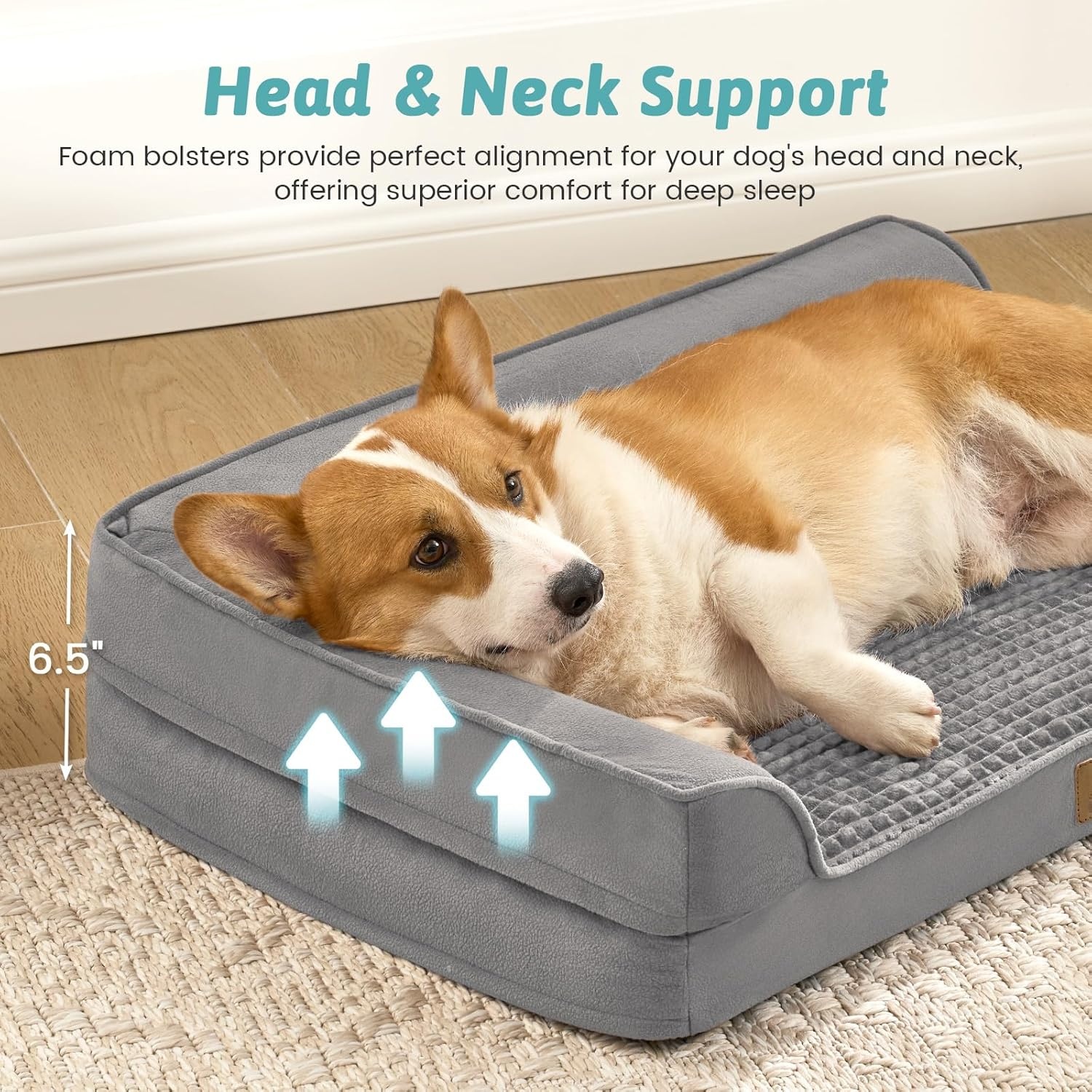 image:imageCOZY KISS Orthopedic Dog Bed for Extra Large Dog 44x32 inch XL Pet Sofa Bolster Foam Bed with Sides NonSlip and EggCrate Big Dog Couch Bed with Washable Removable Cover GreyGrey