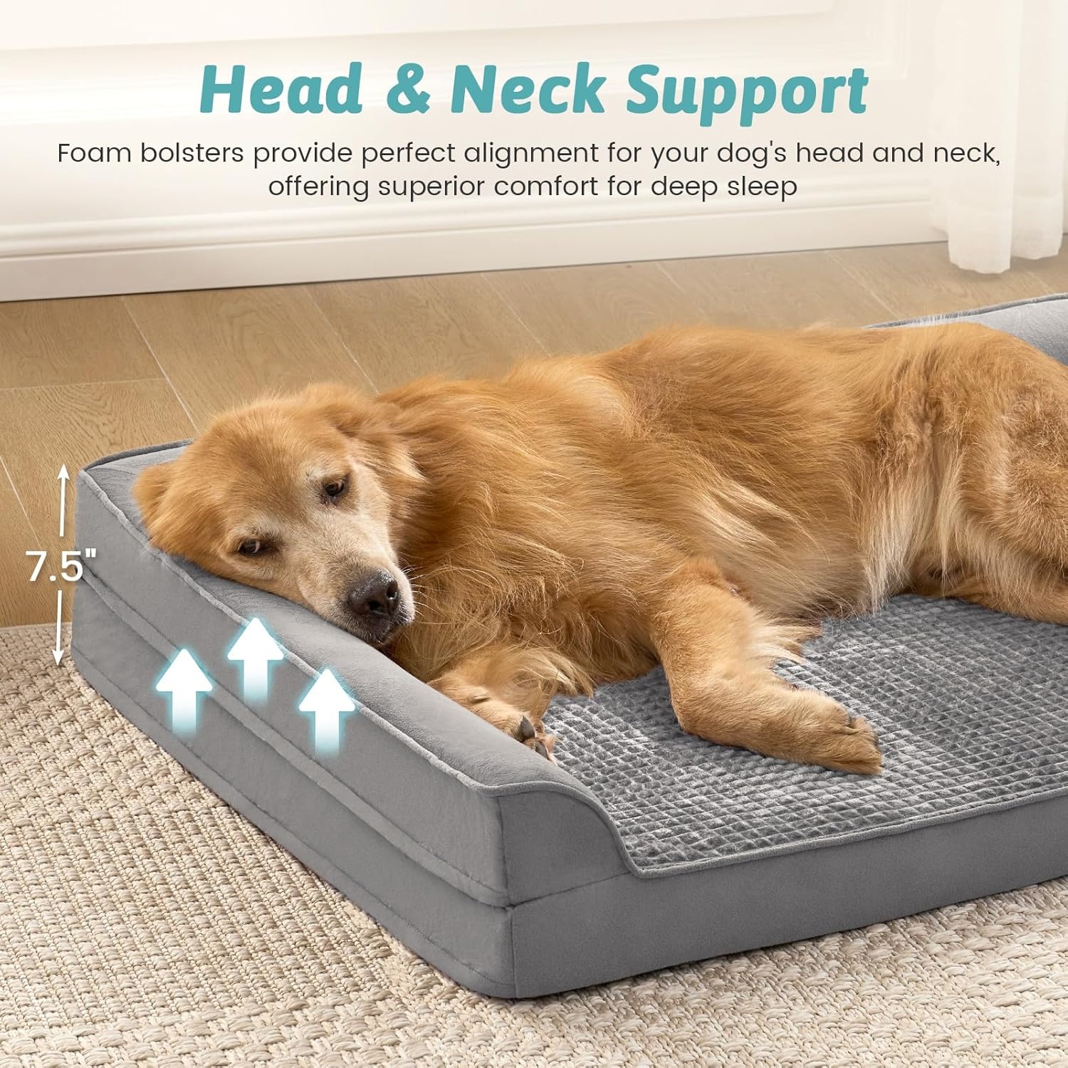 image:imageCOZY KISS Orthopedic Dog Bed for Extra Large Dog 44x32 inch XL Pet Sofa Bolster Foam Bed with Sides NonSlip and EggCrate Big Dog Couch Bed with Washable Removable Cover GreyGrey