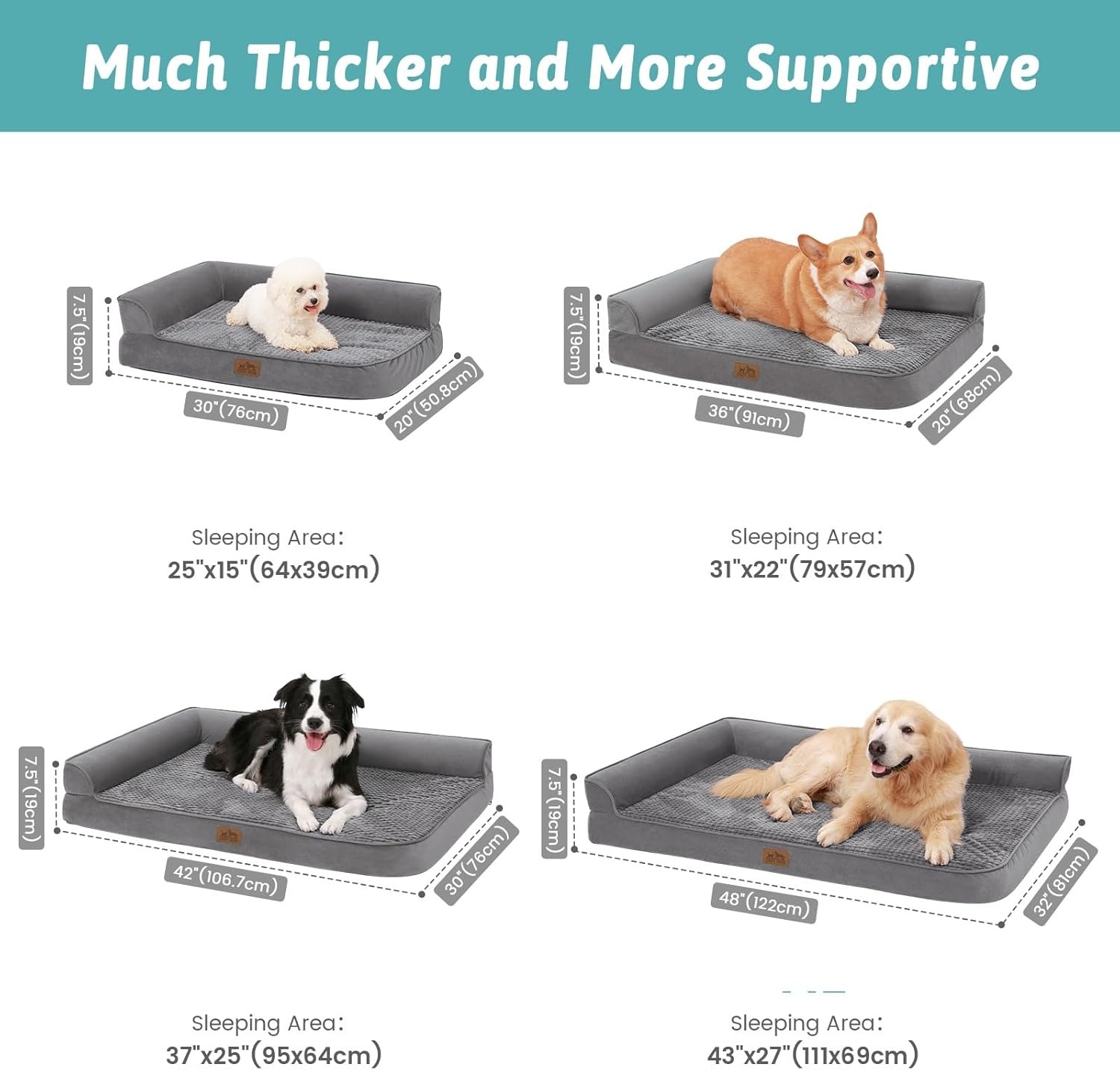 image:imageCOZY KISS Orthopedic Dog Bed for Extra Large Dog 44x32 inch XL Pet Sofa Bolster Foam Bed with Sides NonSlip and EggCrate Big Dog Couch Bed with Washable Removable Cover GreyGrey