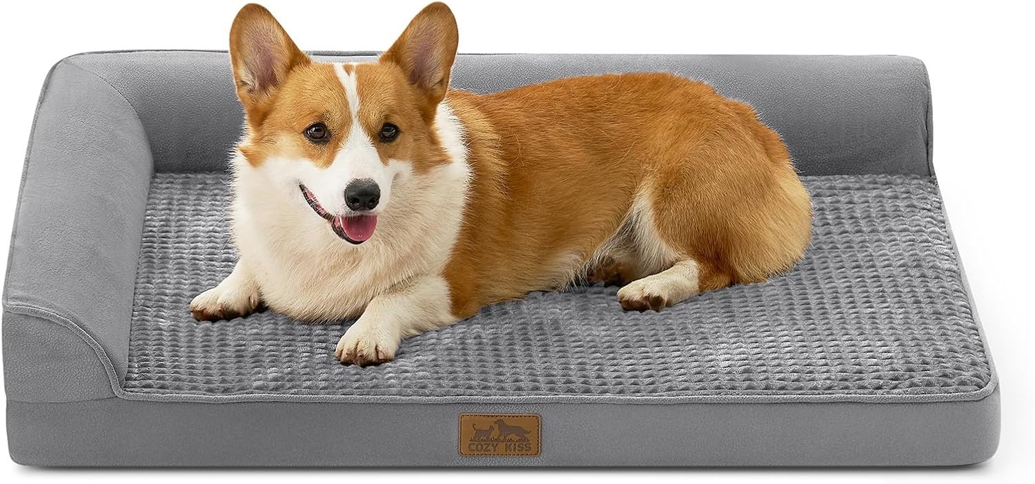 image:imageCOZY KISS Orthopedic Dog Bed for Extra Large Dog 44x32 inch XL Pet Sofa Bolster Foam Bed with Sides NonSlip and EggCrate Big Dog Couch Bed with Washable Removable Cover GreyGrey