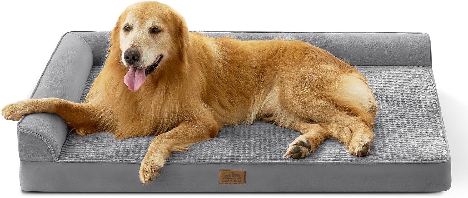 image:imageCOZY KISS Orthopedic Dog Bed for Extra Large Dog 44x32 inch XL Pet Sofa Bolster Foam Bed with Sides NonSlip and EggCrate Big Dog Couch Bed with Washable Removable Cover GreyGrey