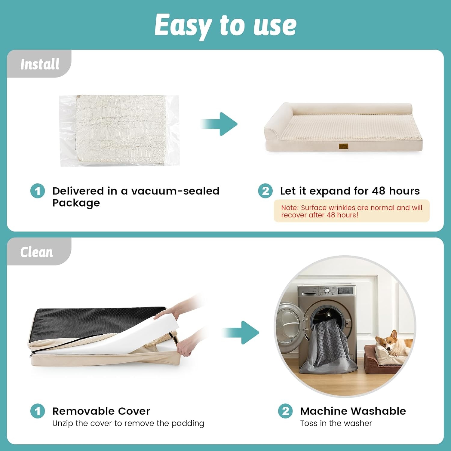 image:imageCOZY KISS Orthopedic Dog Bed for Extra Large Dog 44x32 inch XL Pet Sofa Bolster Foam Bed with Sides NonSlip and EggCrate Big Dog Couch Bed with Washable Removable Cover GreyBeige