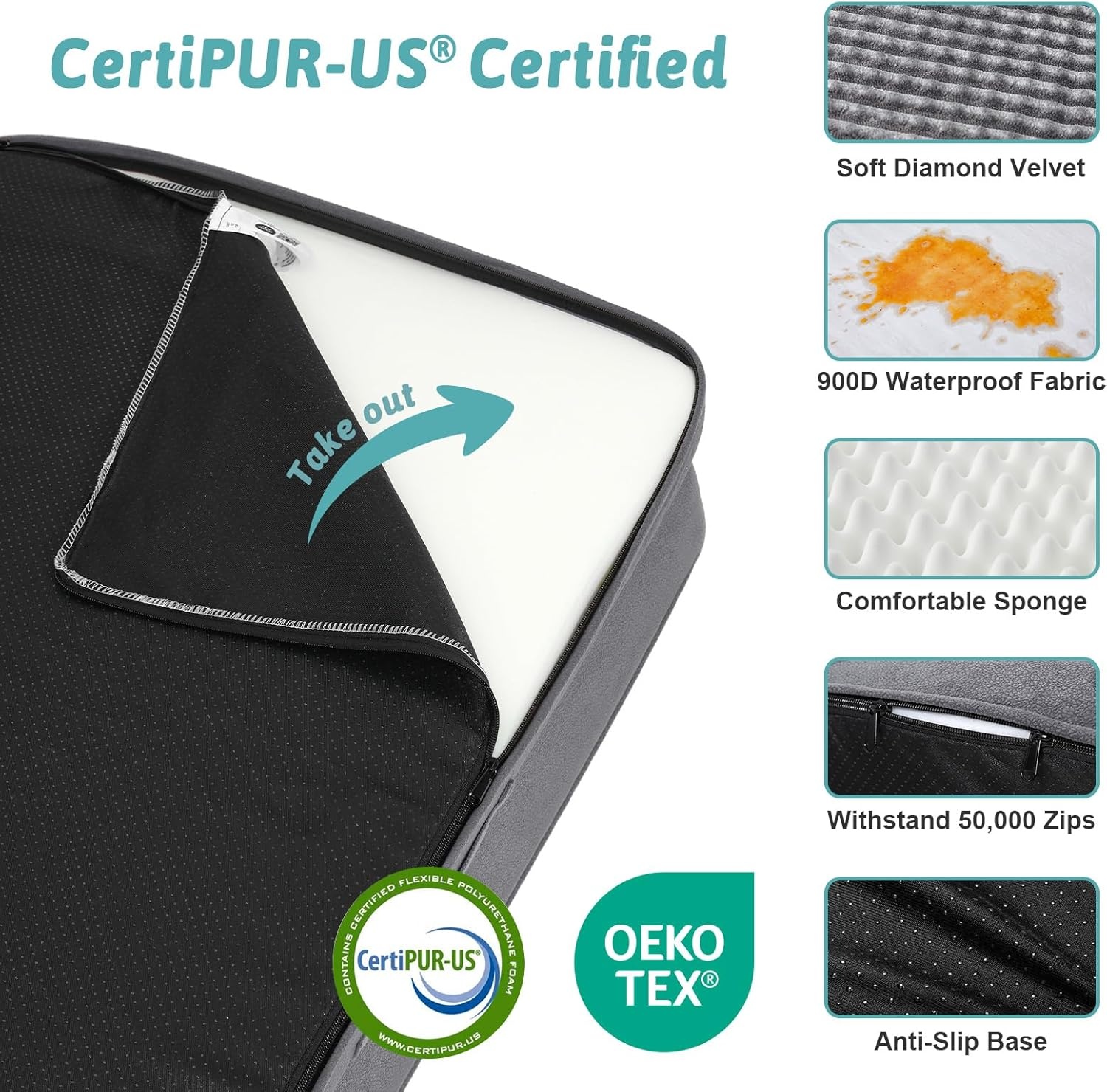 image:imageCOZY KISS Orthopedic Dog Bed for Extra Large Dog 44x32 inch XL Pet Sofa Bolster Foam Bed with Sides NonSlip and EggCrate Big Dog Couch Bed with Washable Removable Cover GreyGrey