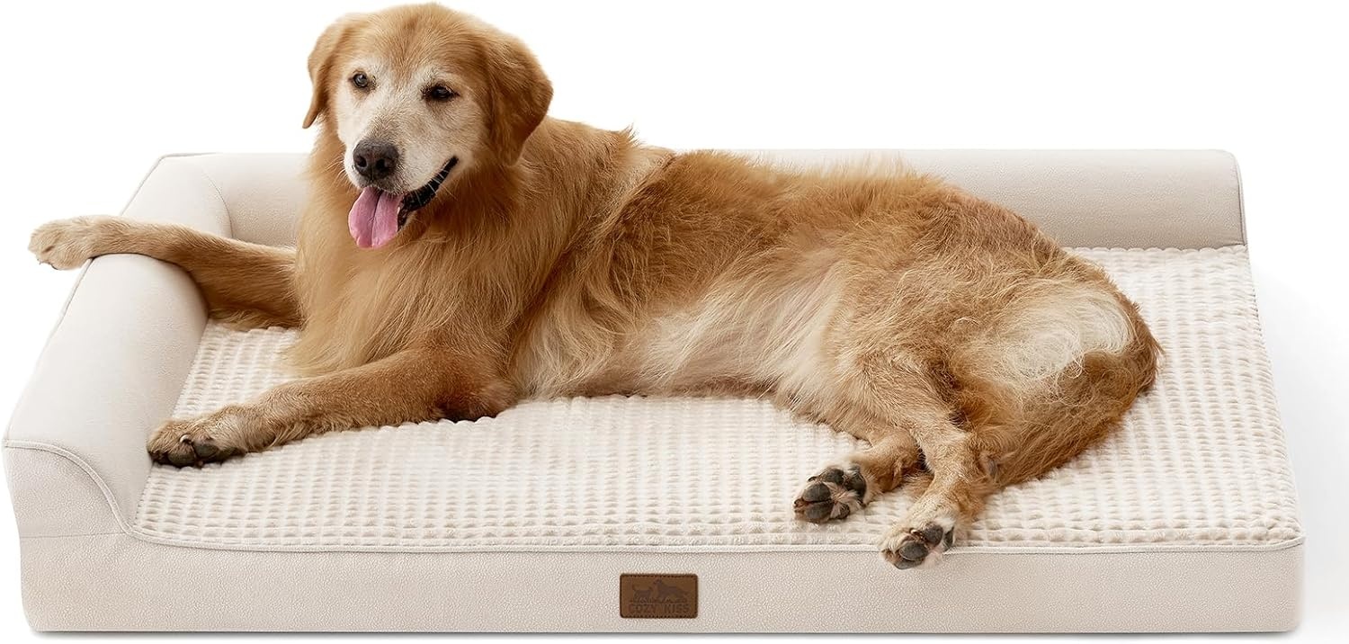 image:imageCOZY KISS Orthopedic Dog Bed for Extra Large Dog 44x32 inch XL Pet Sofa Bolster Foam Bed with Sides NonSlip and EggCrate Big Dog Couch Bed with Washable Removable Cover GreyBeige