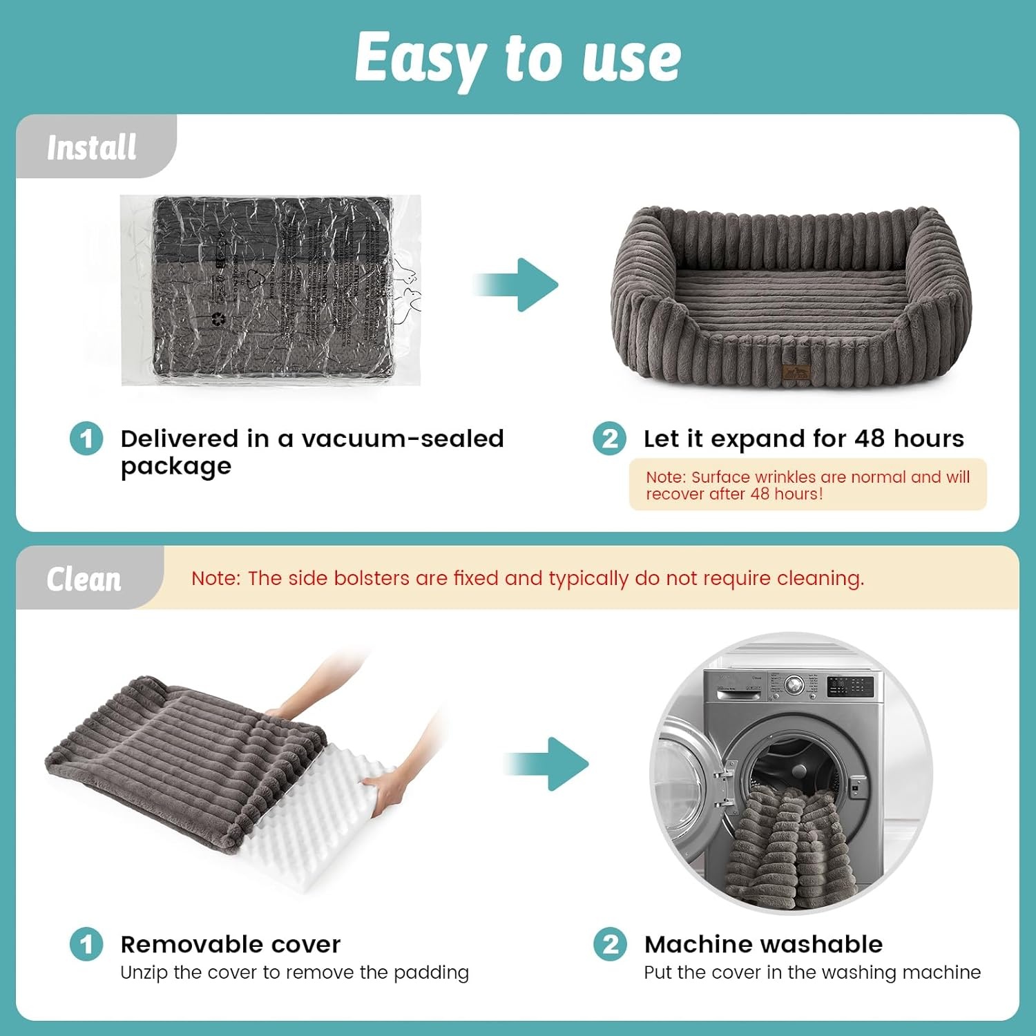 image:imageCOZY KISS Orthopedic Dog Bed for Small Dogs amp Cats Washable Rectangle Pet Bed with AntiSlip Bottom Soft Calming Cat amp Puppy Bed for Indoor Pets 25x21x6 GreyGrey