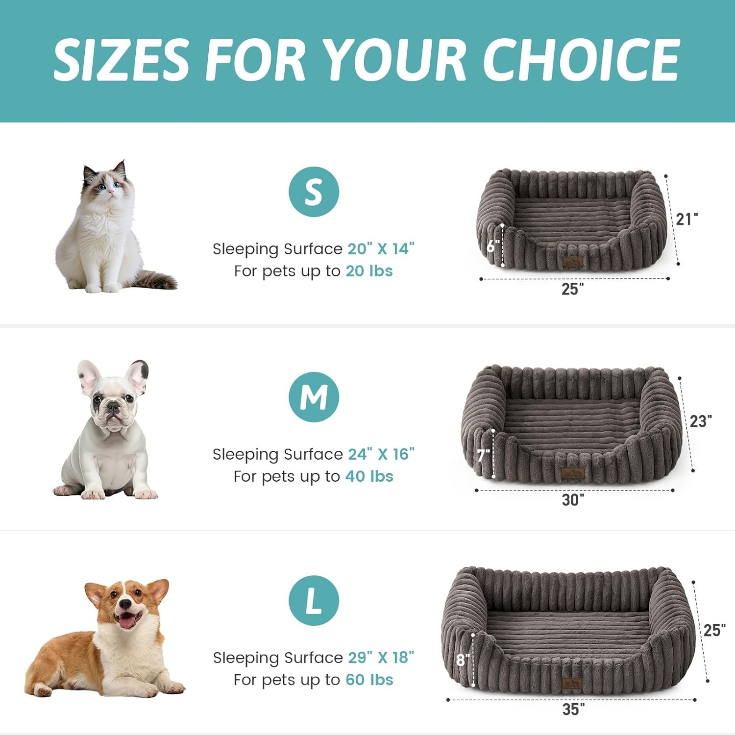 image:imageCOZY KISS Orthopedic Dog Bed for Small Dogs amp Cats Washable Rectangle Pet Bed with AntiSlip Bottom Soft Calming Cat amp Puppy Bed for Indoor Pets 25x21x6 GreyGrey