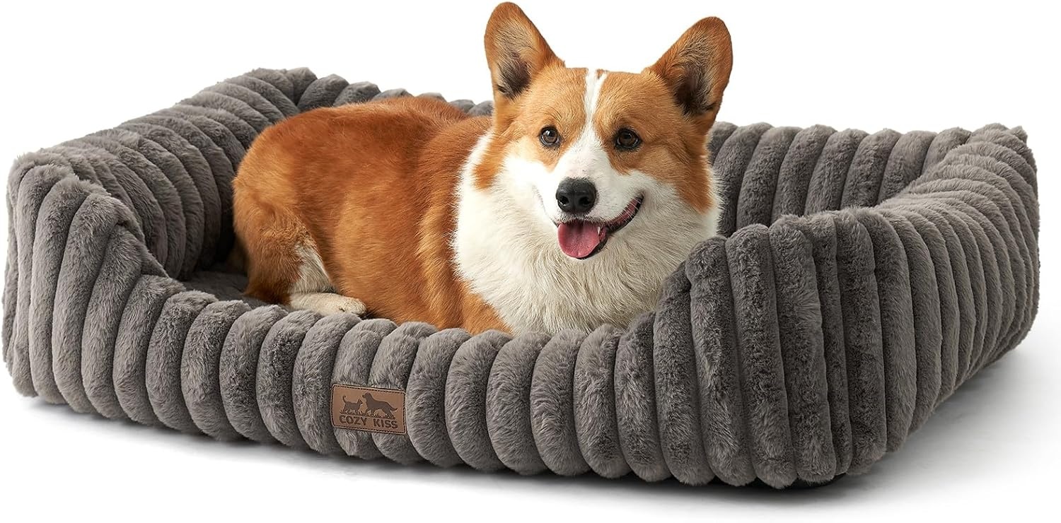 image:imageCOZY KISS Orthopedic Dog Bed for Small Dogs amp Cats Washable Rectangle Pet Bed with AntiSlip Bottom Soft Calming Cat amp Puppy Bed for Indoor Pets 25x21x6 GreyGrey