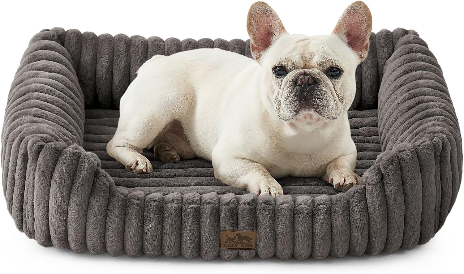 image:imageCOZY KISS Orthopedic Dog Bed for Small Dogs amp Cats Washable Rectangle Pet Bed with AntiSlip Bottom Soft Calming Cat amp Puppy Bed for Indoor Pets 25x21x6 GreyGrey