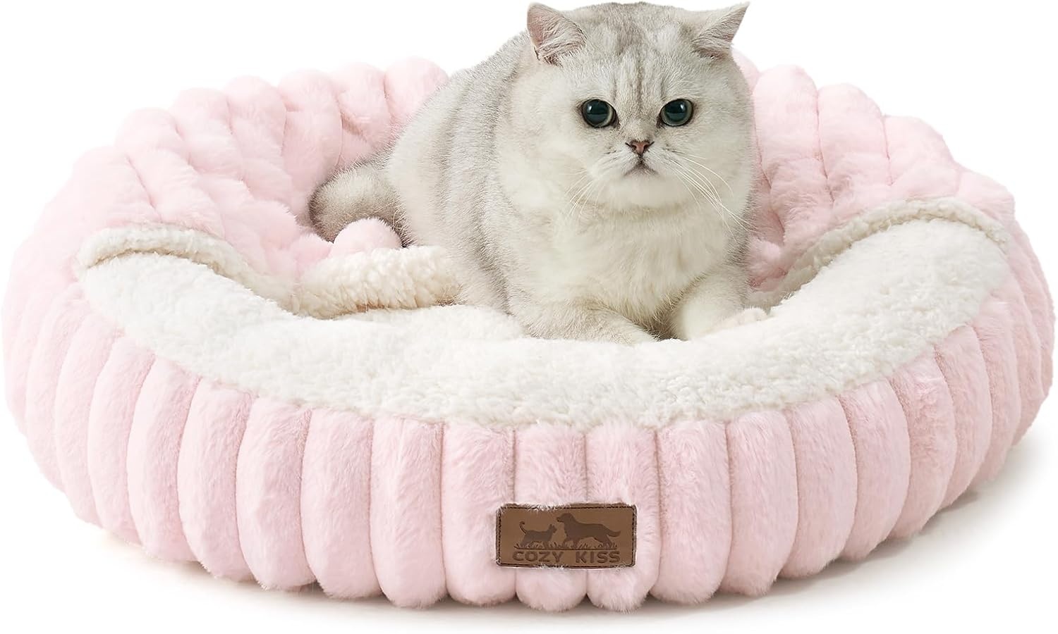image:imageCat Bed with Hooded Blanket Round Fluffy AntiAnxiety Pet Bed for CatsToy Breed Dogs Cozy Donut Cuddler with Machine Washable Faux Fur amp AntiSlip Bottom20206GreyPink