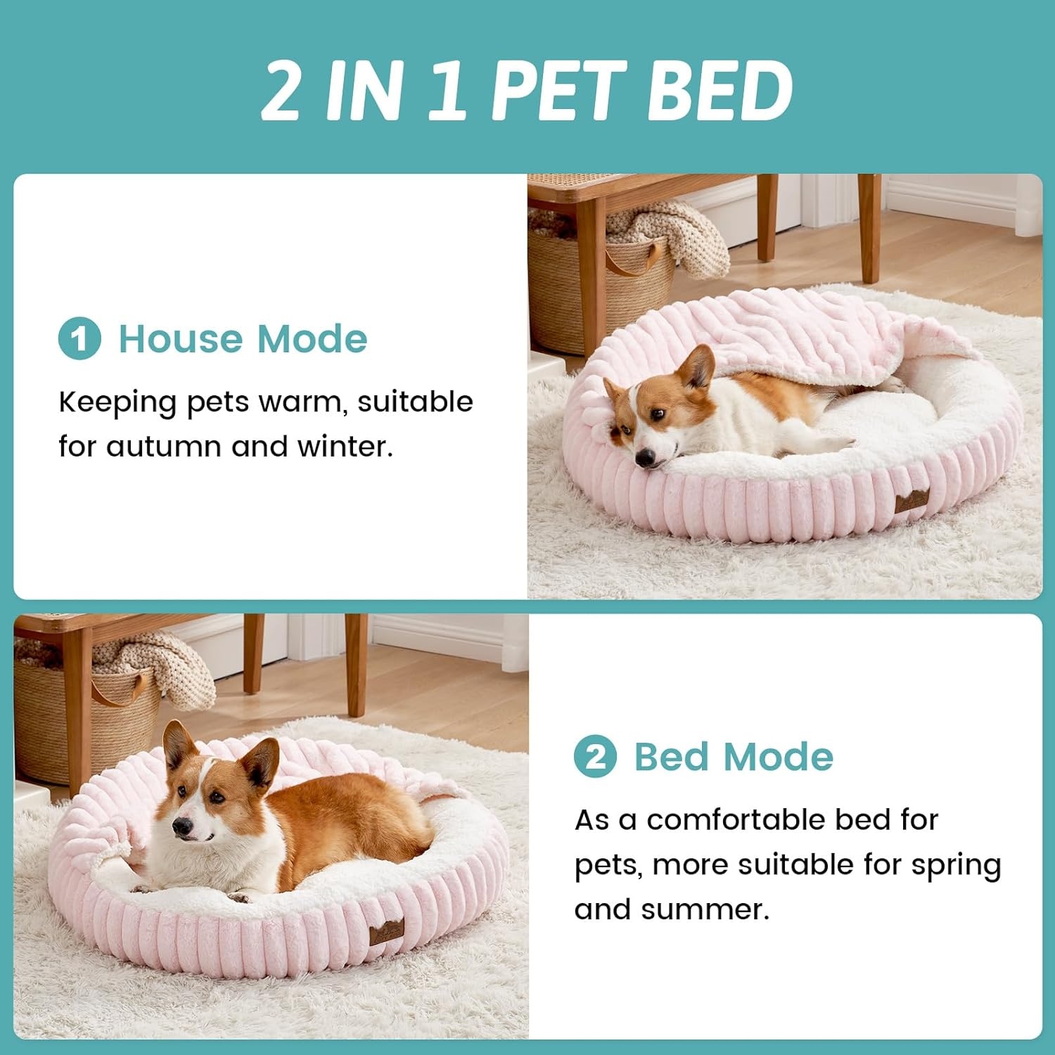 image:imageCat Bed with Hooded Blanket Round Fluffy AntiAnxiety Pet Bed for CatsToy Breed Dogs Cozy Donut Cuddler with Machine Washable Faux Fur amp AntiSlip Bottom20206GreyPink
