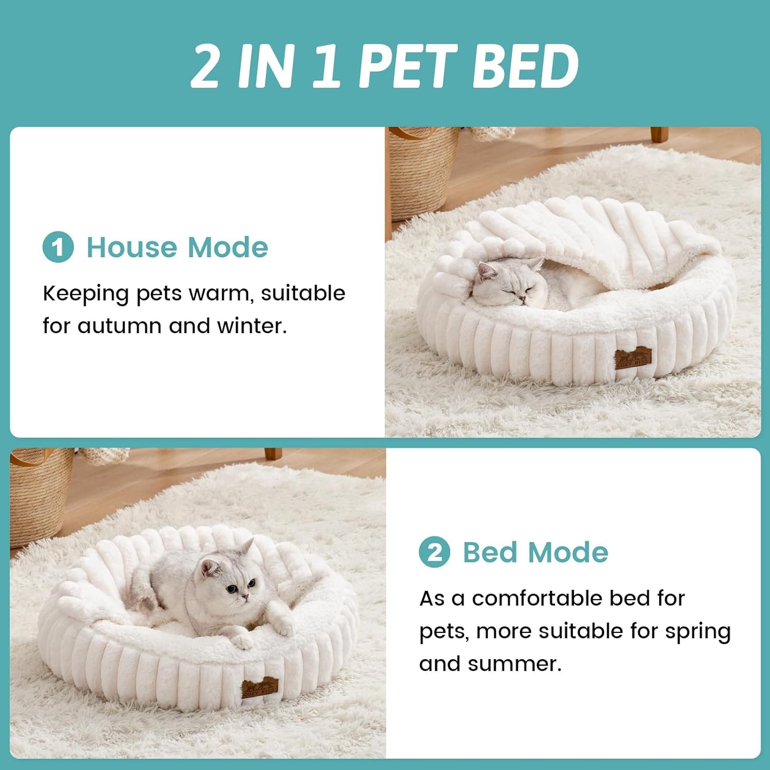 image:imageCat Bed with Hooded Blanket Round Fluffy AntiAnxiety Pet Bed for CatsToy Breed Dogs Cozy Donut Cuddler with Machine Washable Faux Fur amp AntiSlip Bottom20206GreyCream