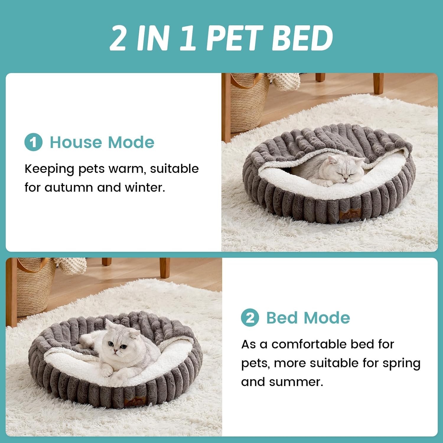 image:imageCat Bed with Hooded Blanket Round Fluffy AntiAnxiety Pet Bed for CatsToy Breed Dogs Cozy Donut Cuddler with Machine Washable Faux Fur amp AntiSlip Bottom20206GreyGrey
