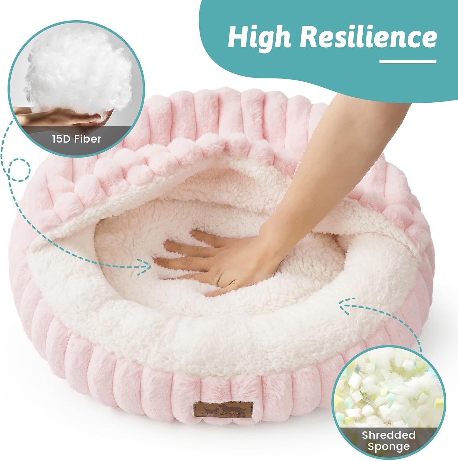 image:imageCat Bed with Hooded Blanket Round Fluffy AntiAnxiety Pet Bed for CatsToy Breed Dogs Cozy Donut Cuddler with Machine Washable Faux Fur amp AntiSlip Bottom20206GreyPink